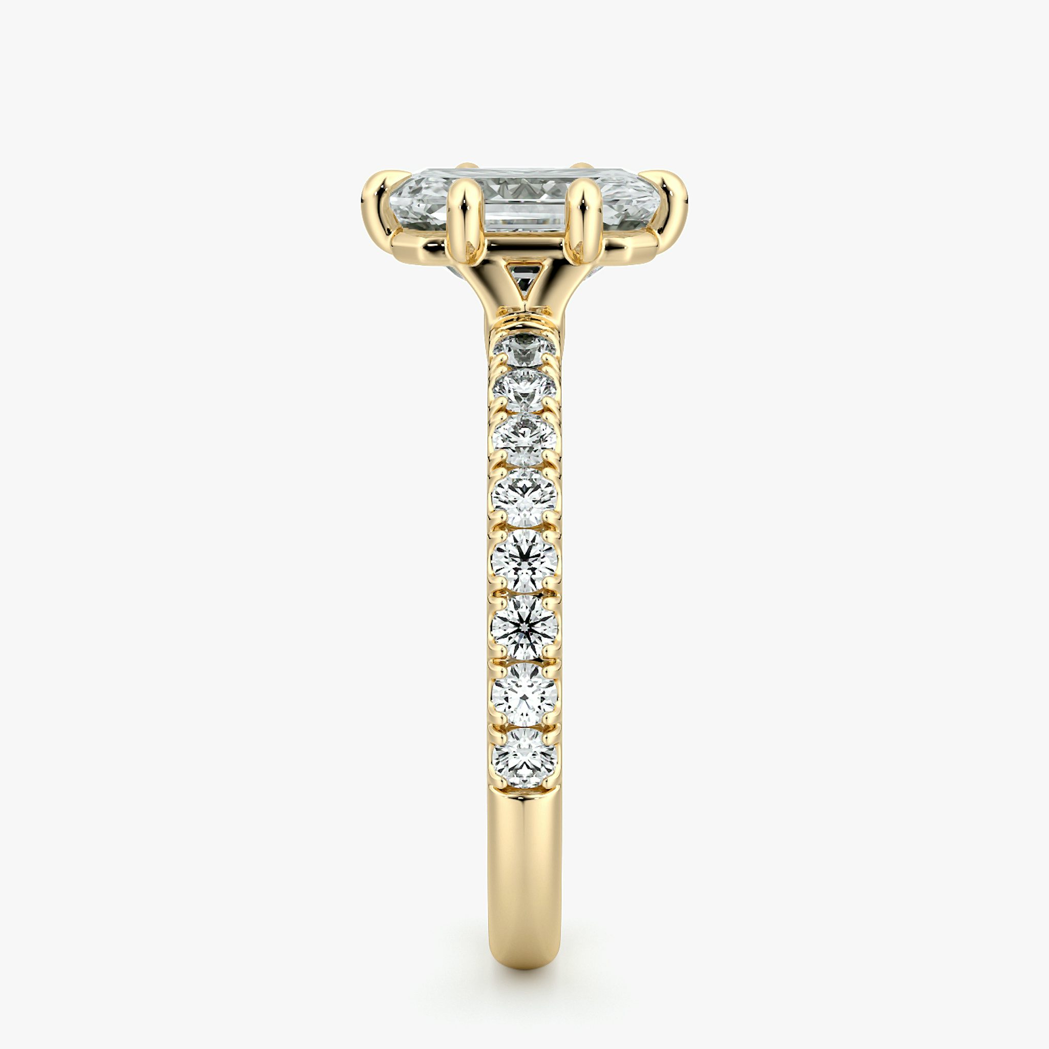 The Signature 6 Prong | Radiant | 18k | Yellow Gold | bandAccent: Pavé | bandWidth: large | hiddenHalo: no | diamondOrientation: vertical | caratWeight: other