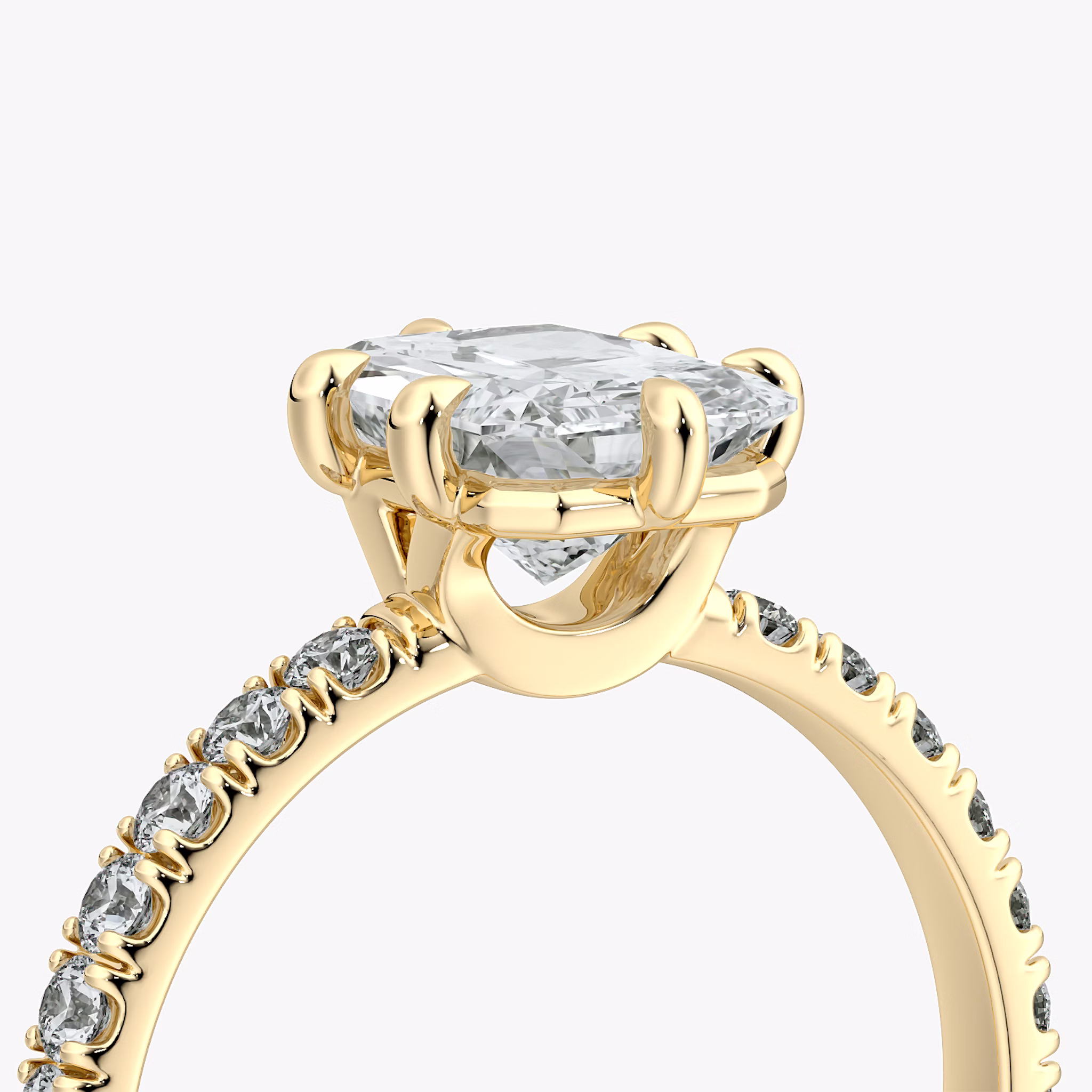 The Signature 6 Prong | Radiant | 18k | Yellow Gold | bandAccent: Pavé | bandWidth: large | hiddenHalo: no | diamondOrientation: vertical | caratWeight: other