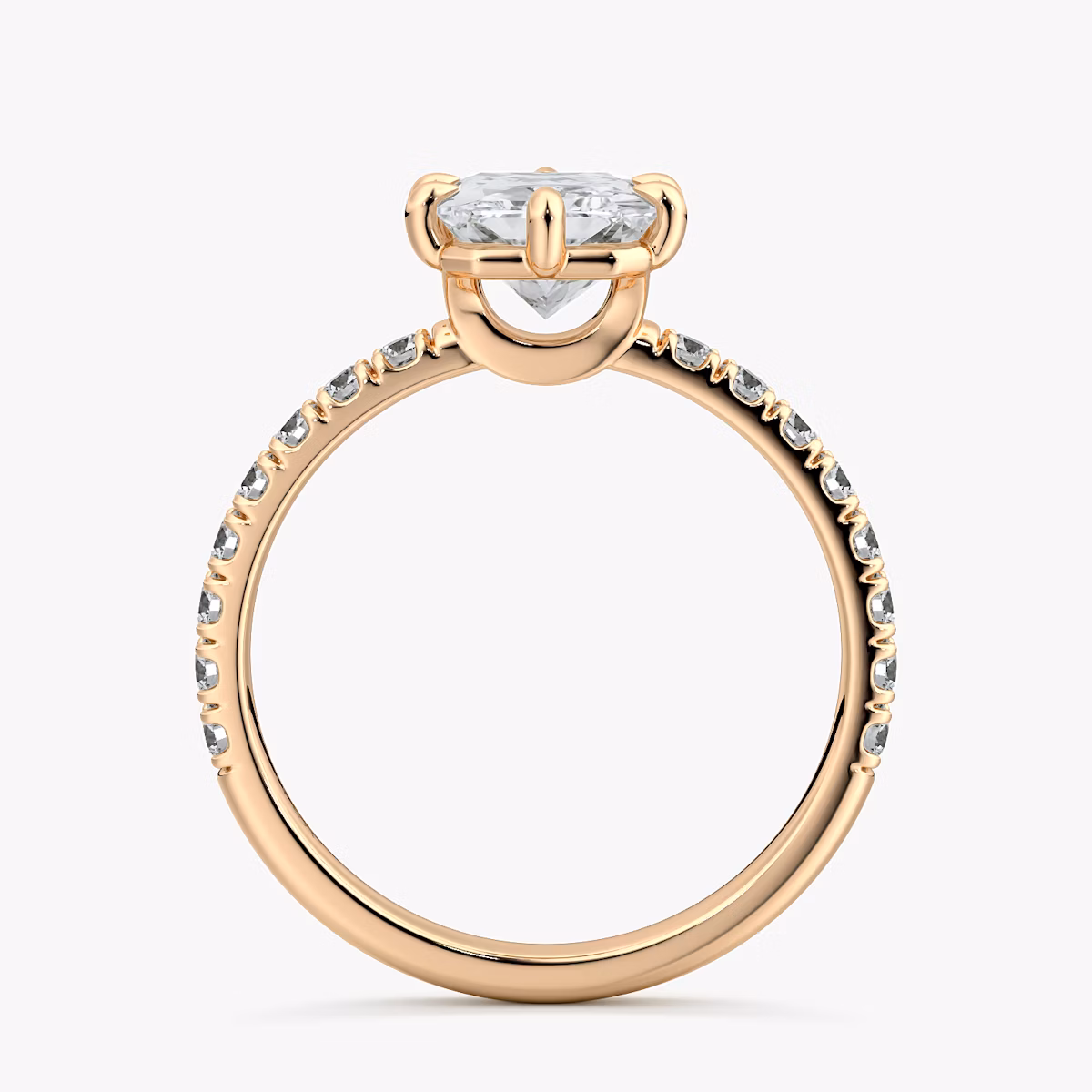 The Signature 6 Prong | Radiant | 14k | Rose Gold | bandAccent: Pavé | bandWidth: large | hiddenHalo: no | diamondOrientation: vertical | caratWeight: other
