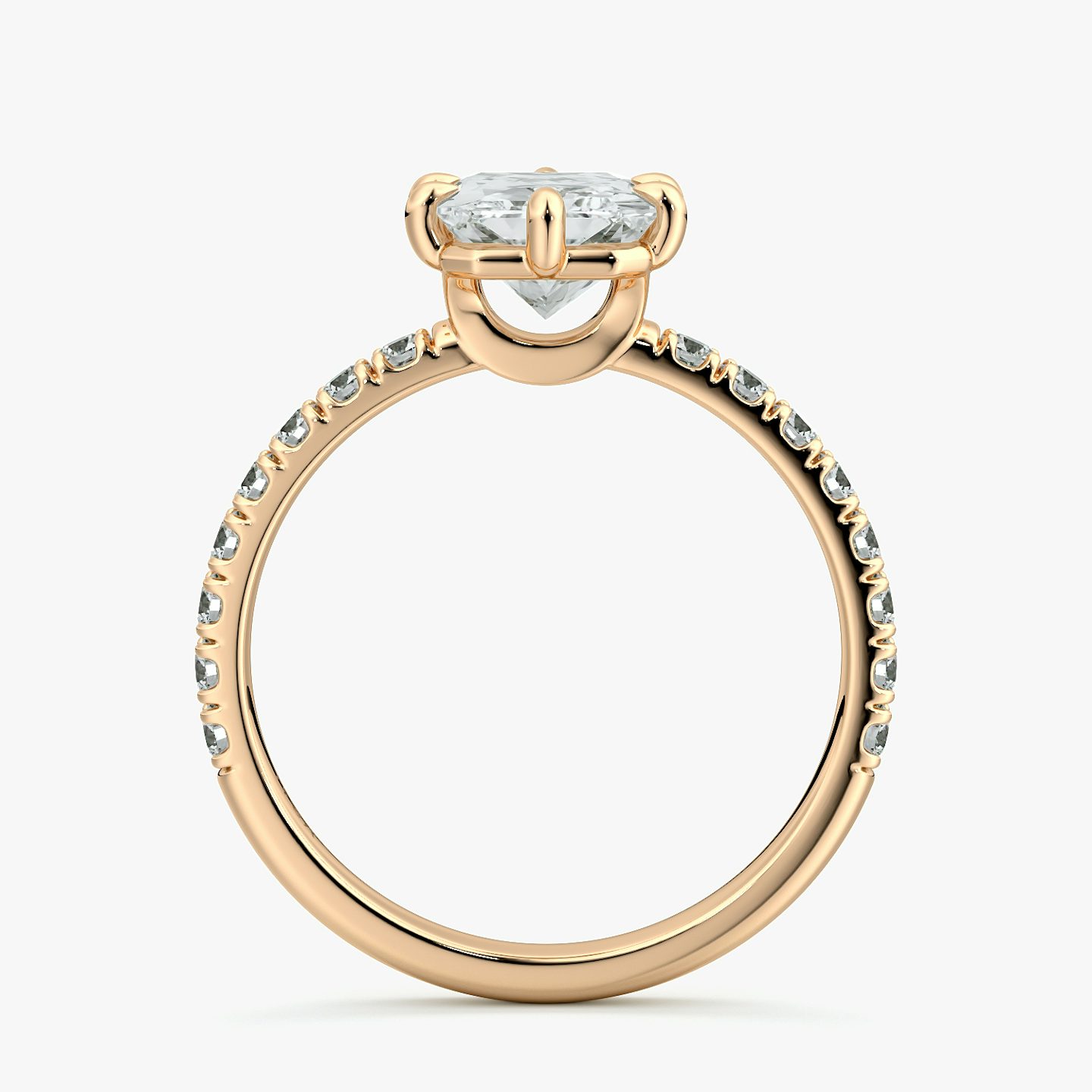 The Signature 6 Prong | Radiant | 14k | Rose Gold | bandAccent: Pavé | bandWidth: large | hiddenHalo: no | diamondOrientation: vertical | caratWeight: other