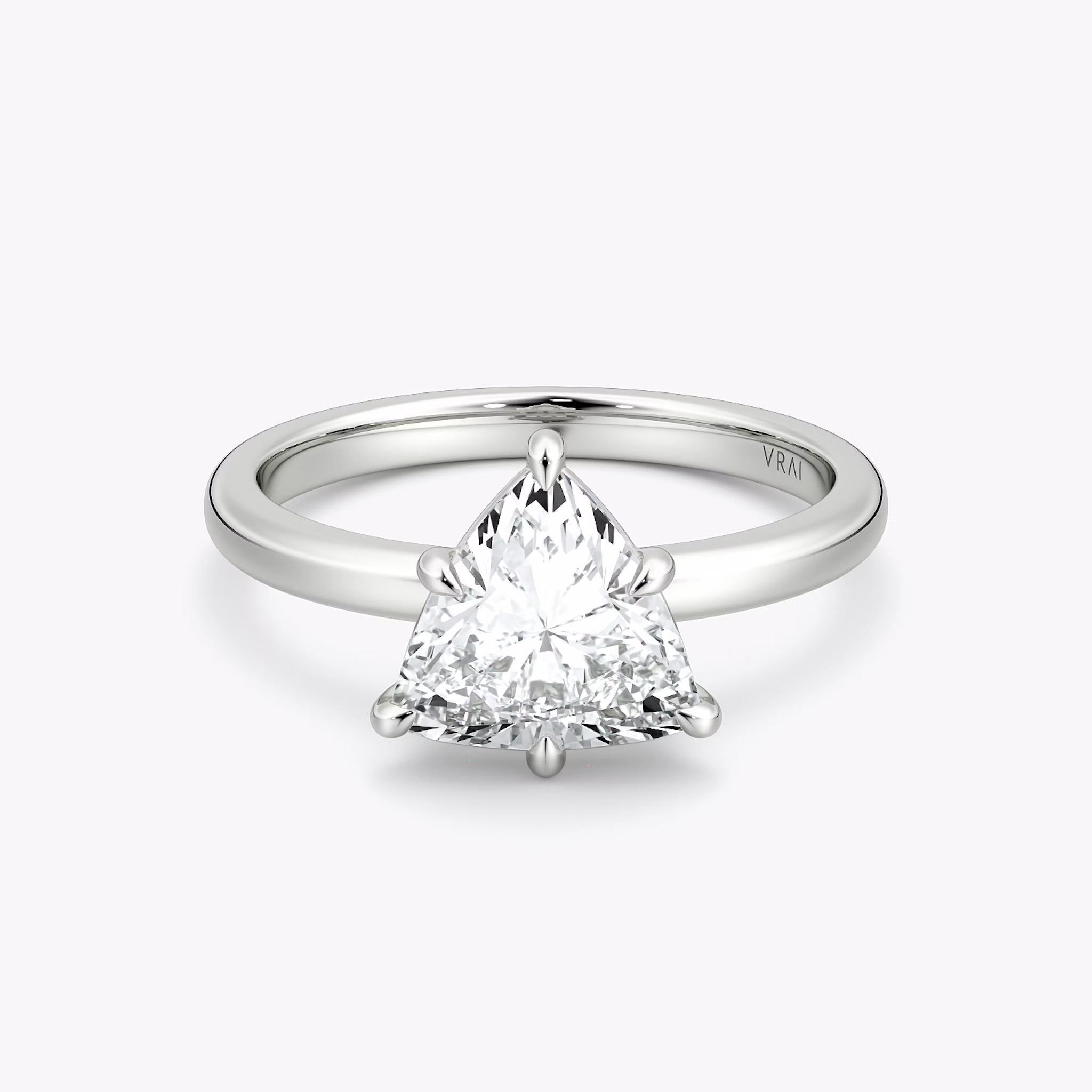 The Signature 6 Prong | Trillion | 18k | White Gold | bandAccent: Plain | bandWidth: large | hiddenHalo: no | diamondOrientation: vertical | caratWeight: other