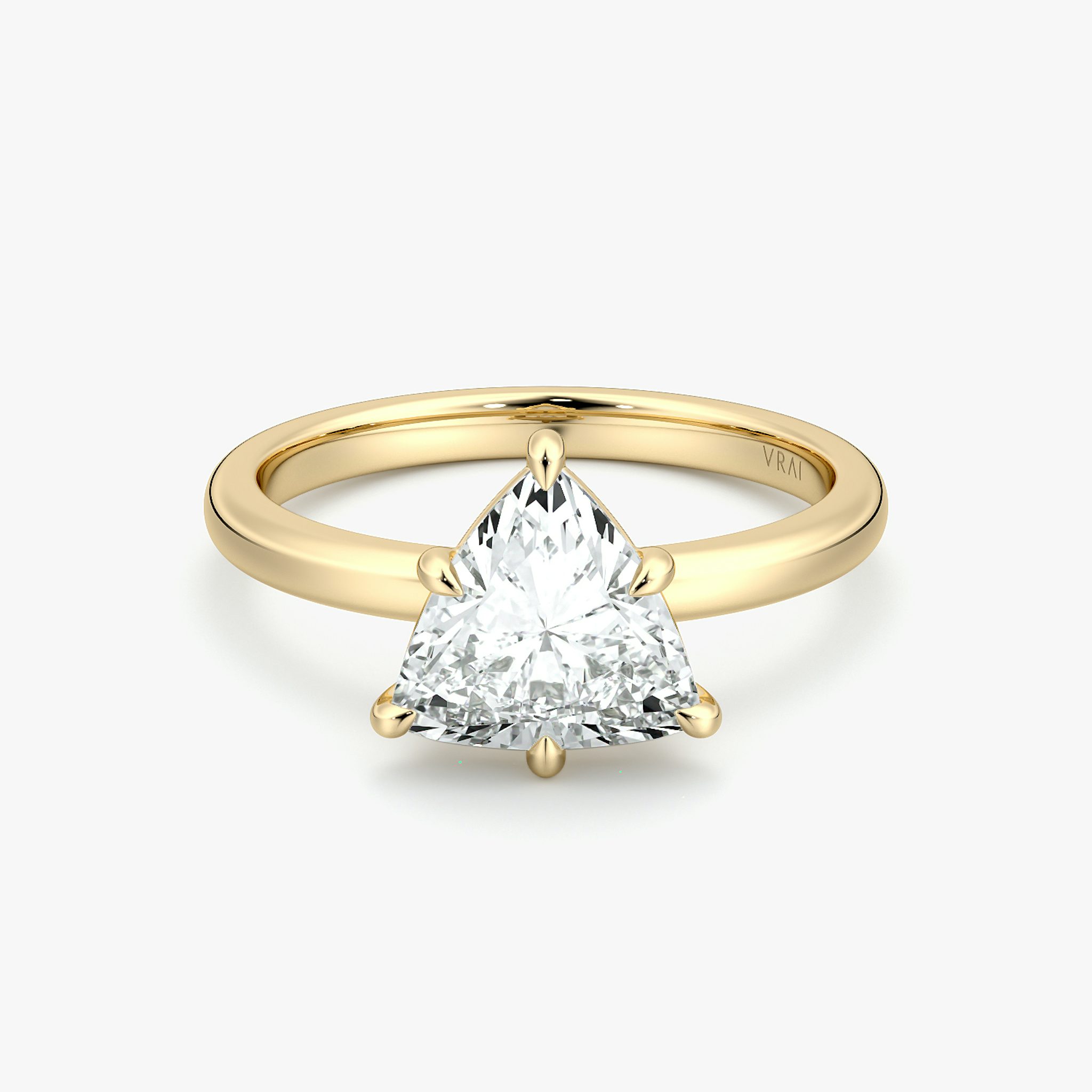 The Signature 6 Prong | Trillion | 18k | Yellow Gold | bandAccent: Plain | bandWidth: large | hiddenHalo: no | diamondOrientation: vertical | caratWeight: other