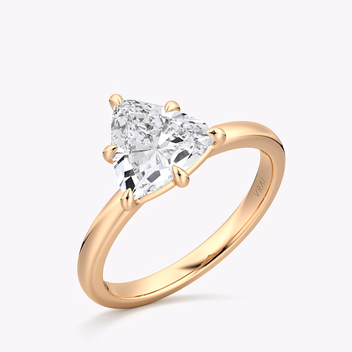 The Signature 6 Prong | Trillion | 14k | Rose Gold | bandAccent: Plain | bandWidth: large | hiddenHalo: no | diamondOrientation: vertical | caratWeight: other
