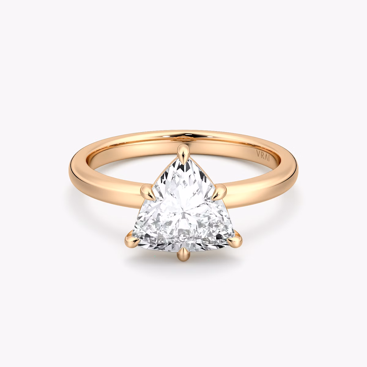 The Signature 6 Prong | Trillion | 14k | Rose Gold | bandAccent: Plain | bandWidth: large | hiddenHalo: no | diamondOrientation: vertical | caratWeight: other