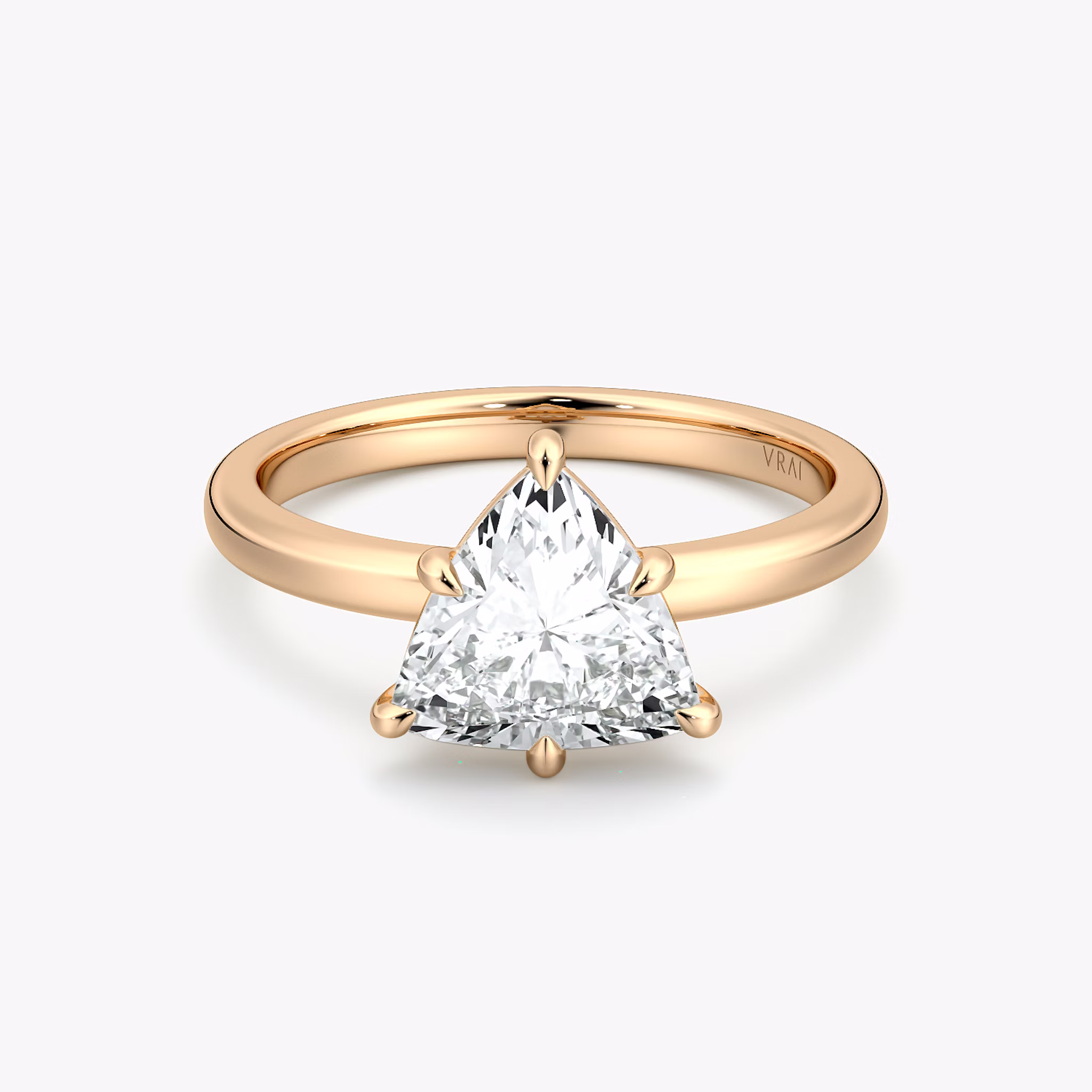 The Signature 6 Prong | Trillion | 14k | Rose Gold | bandAccent: Plain | bandWidth: large | hiddenHalo: no | diamondOrientation: vertical | caratWeight: other