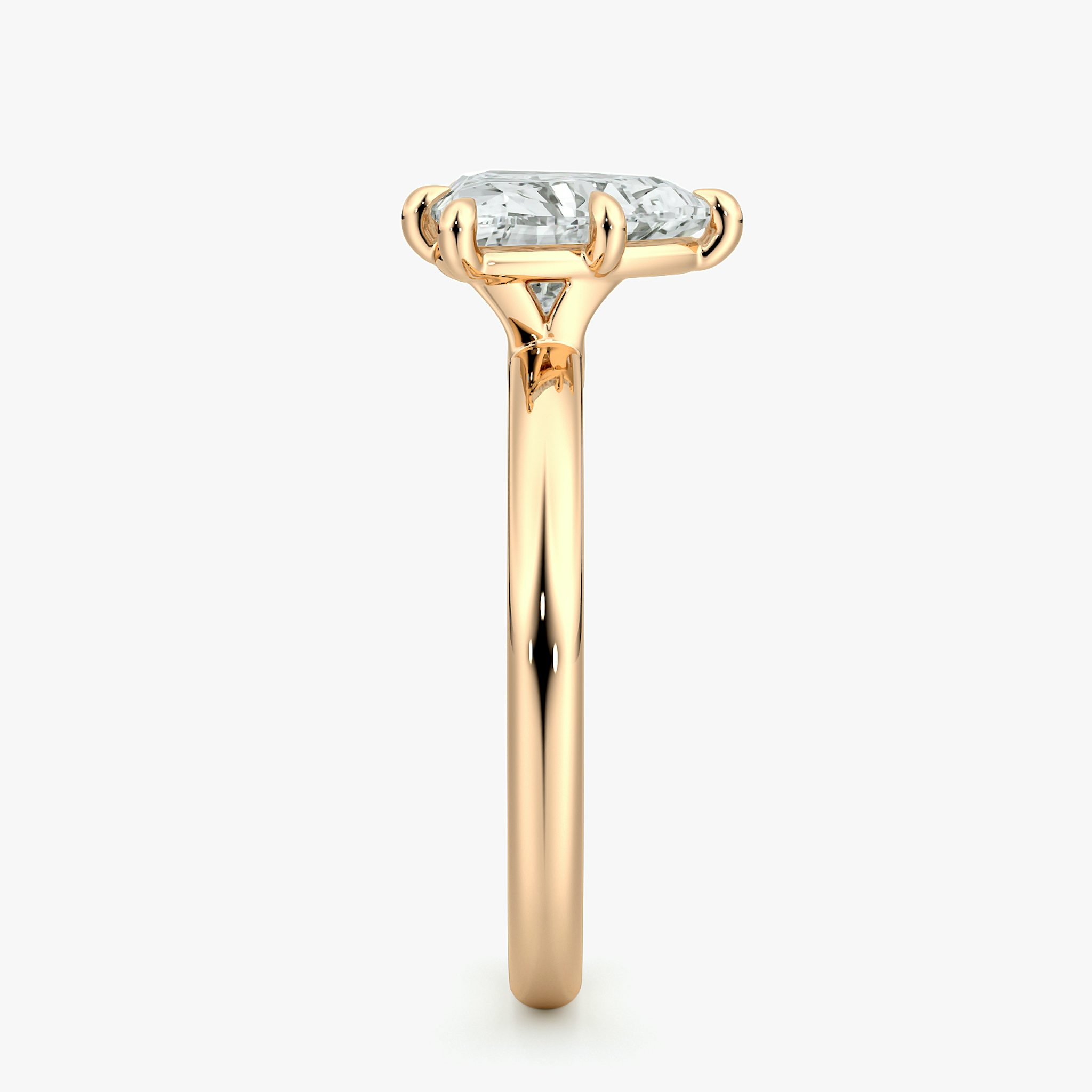 The Signature 6 Prong | Trillion | 14k | Rose Gold | bandAccent: Plain | bandWidth: large | hiddenHalo: no | diamondOrientation: vertical | caratWeight: other
