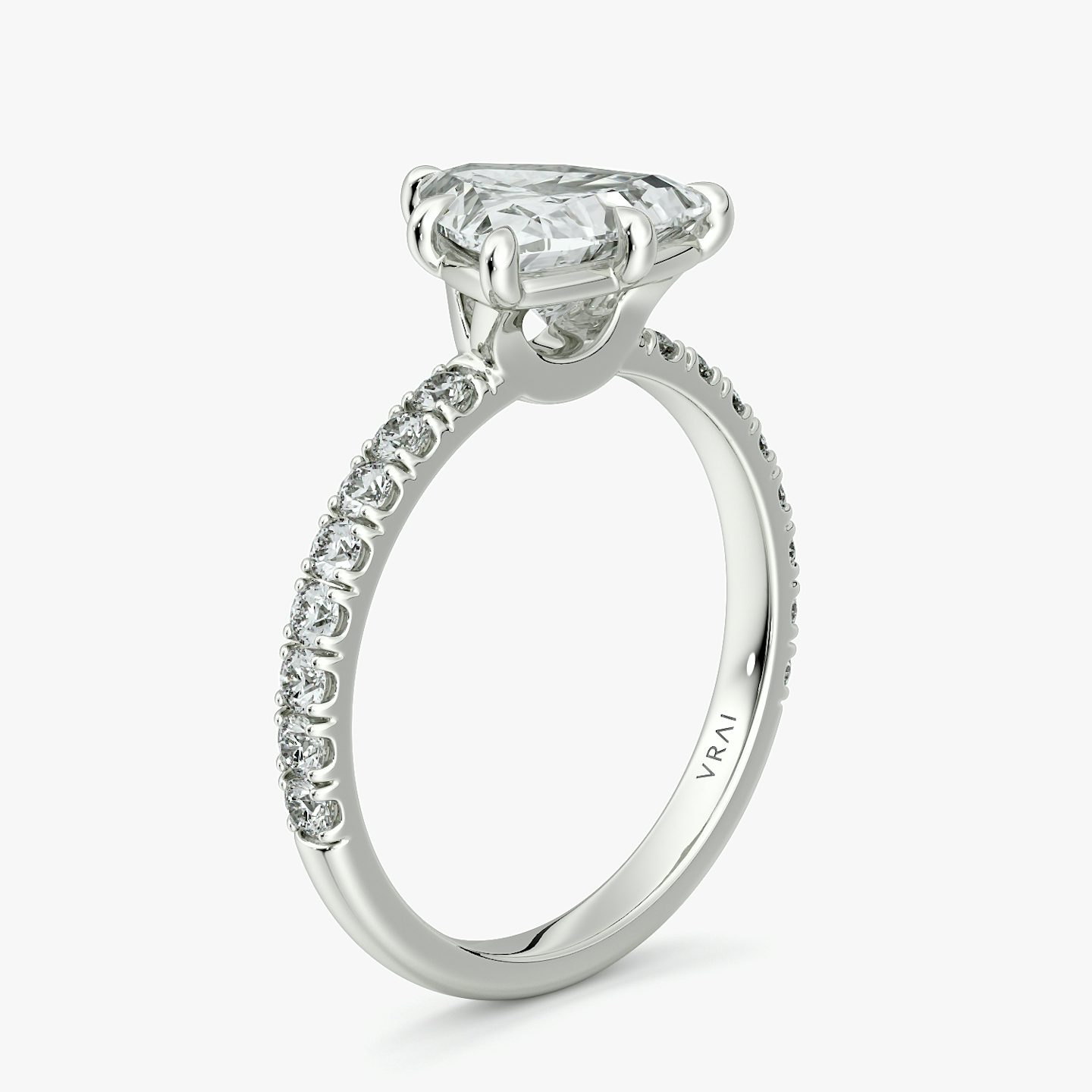 The Signature 6 Prong | Trillion | Platinum | bandAccent: Pavé | bandWidth: large | hiddenHalo: no | diamondOrientation: vertical | caratWeight: other