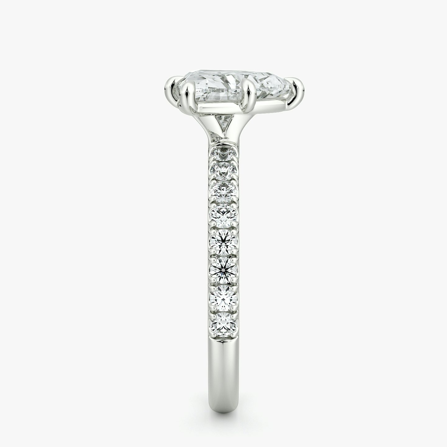 The Signature 6 Prong | Trillion | Platinum | bandAccent: Pavé | bandWidth: large | hiddenHalo: no | diamondOrientation: vertical | caratWeight: other