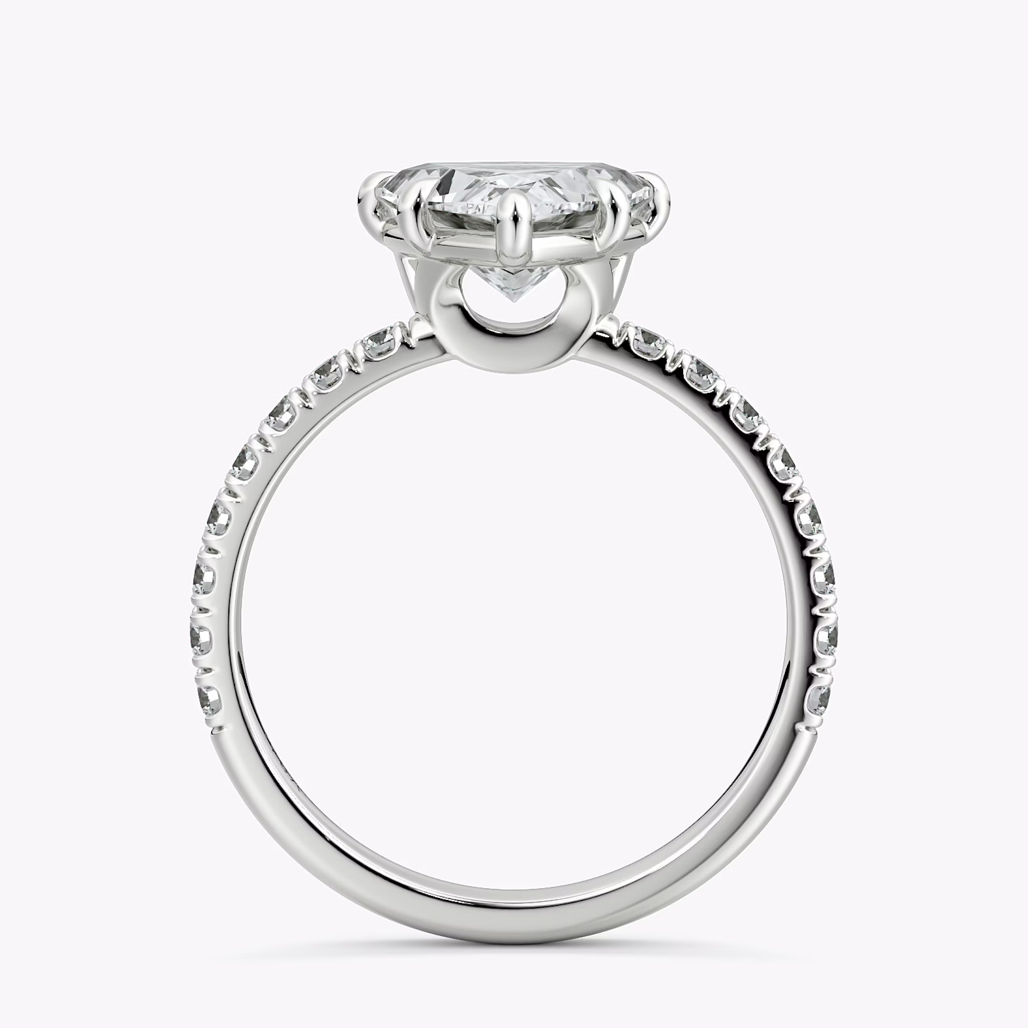 The Signature 6 Prong | Trillion | 18k | White Gold | bandAccent: Pavé | bandWidth: large | hiddenHalo: no | diamondOrientation: vertical | caratWeight: other