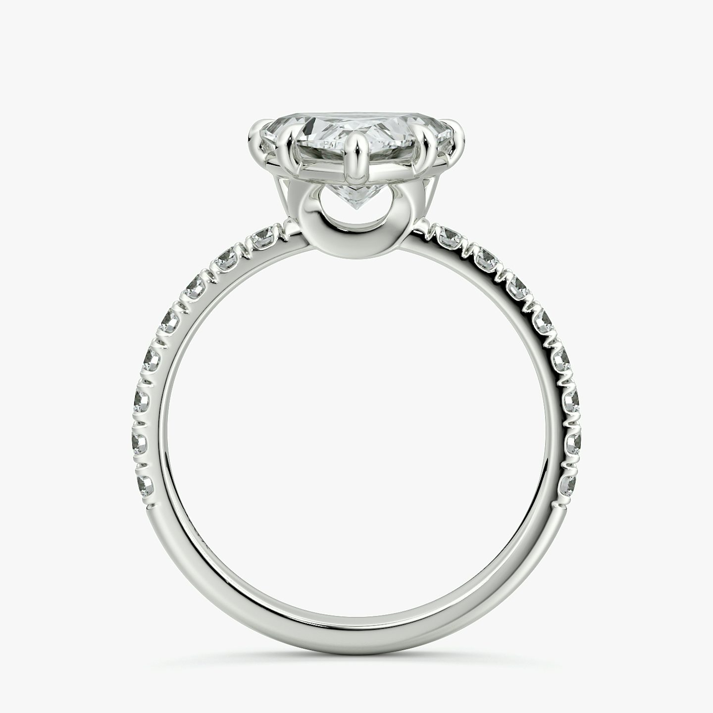 The Signature 6 Prong | Trillion | Platinum | bandAccent: Pavé | bandWidth: large | hiddenHalo: no | diamondOrientation: vertical | caratWeight: other