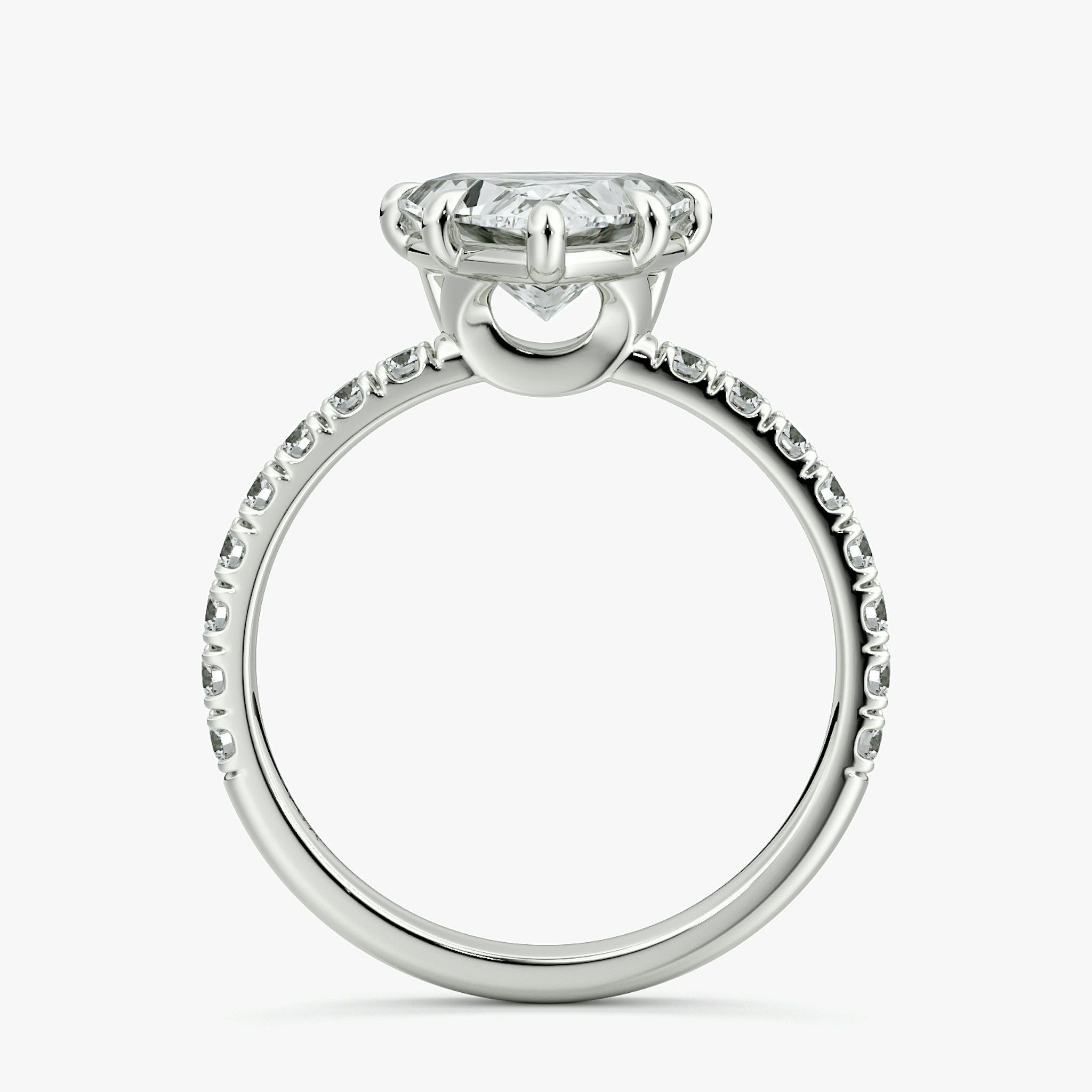 The Signature 6 Prong | Trillion | 18k | White Gold | bandAccent: Pavé | bandWidth: large | hiddenHalo: no | diamondOrientation: vertical | caratWeight: other