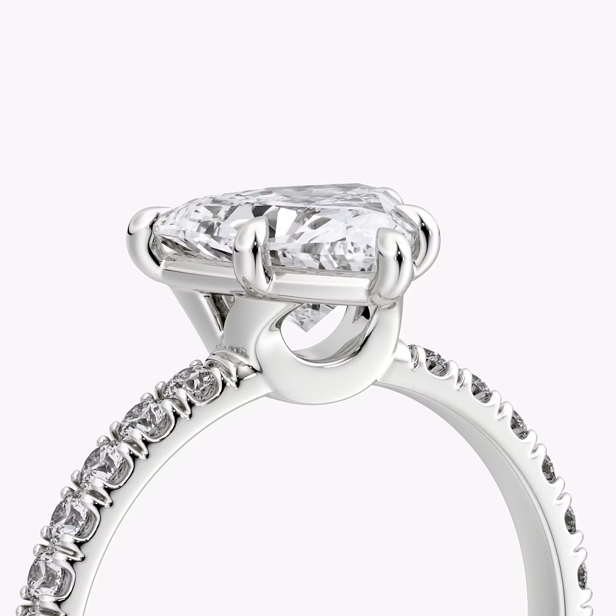 The Signature 6 Prong | Trillion | 18k | White Gold | bandAccent: Pavé | bandWidth: large | hiddenHalo: no | diamondOrientation: vertical | caratWeight: other