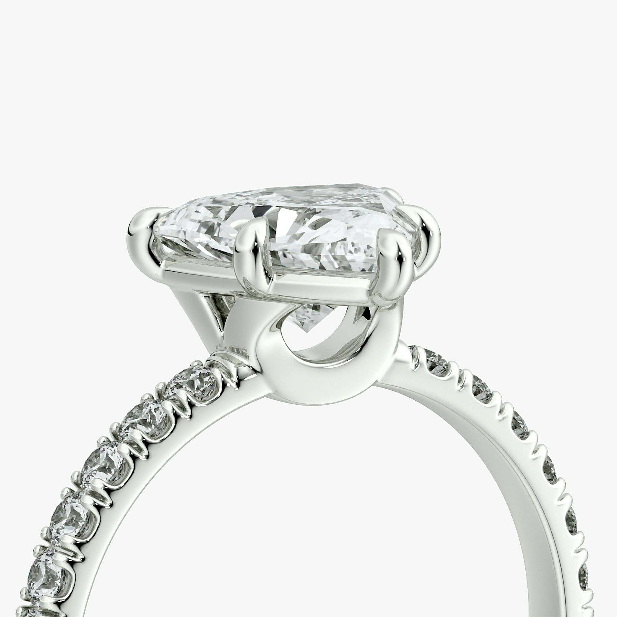 The Signature 6 Prong | Trillion | 18k | White Gold | bandAccent: Pavé | bandWidth: large | hiddenHalo: no | diamondOrientation: vertical | caratWeight: other