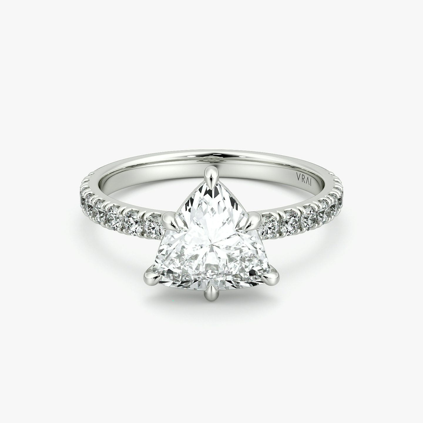 The Signature 6 Prong | Trillion | Platinum | bandAccent: Pavé | bandWidth: large | hiddenHalo: no | diamondOrientation: vertical | caratWeight: other