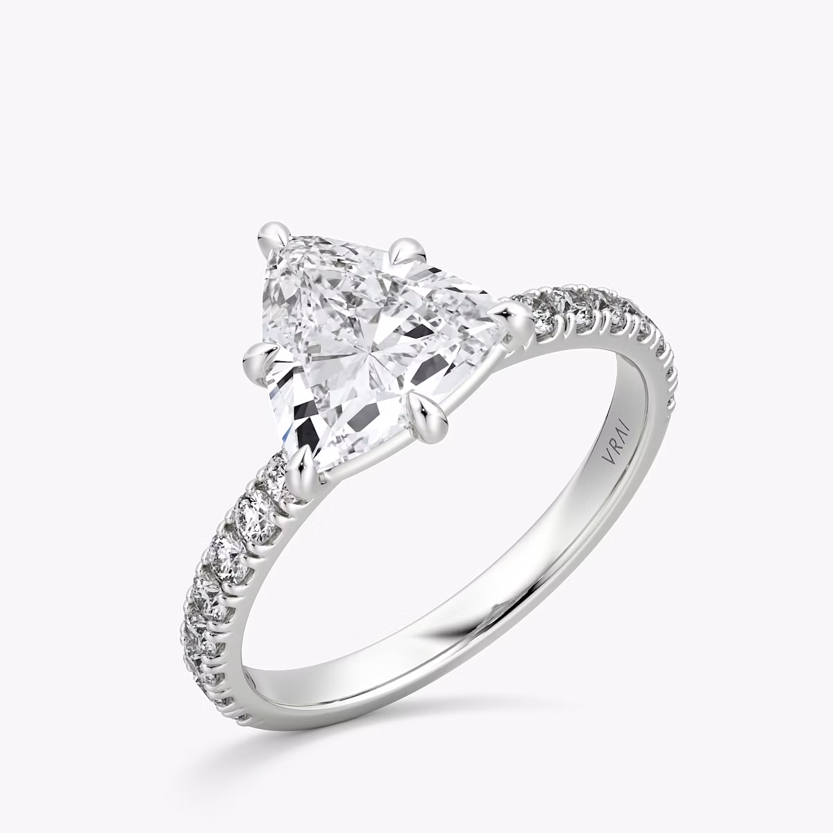 The Signature 6 Prong | Trillion | 18k | White Gold | bandAccent: Pavé | bandWidth: large | hiddenHalo: no | diamondOrientation: vertical | caratWeight: other
