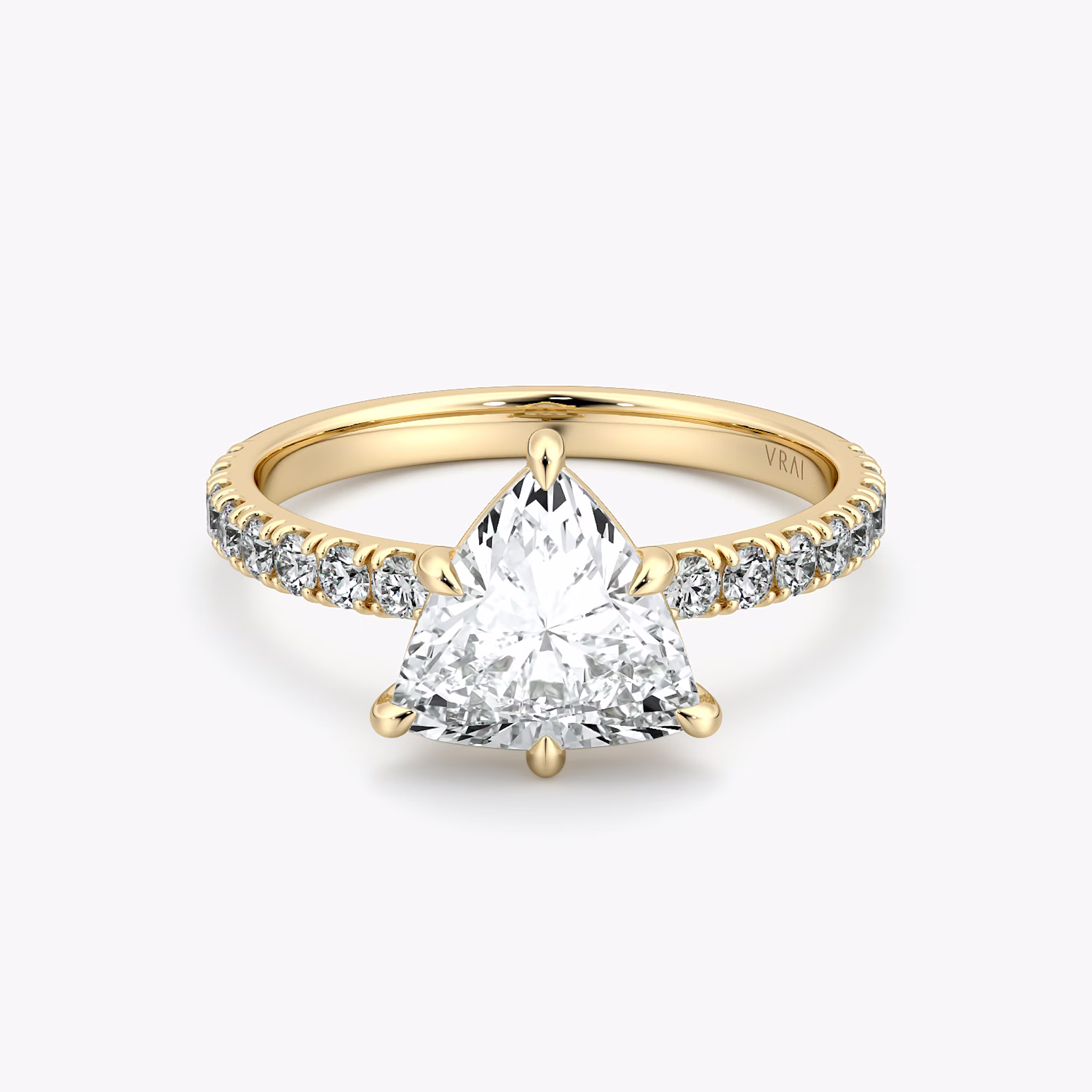 The Signature 6 Prong | Trillion | 18k | Yellow Gold | bandAccent: Pavé | bandWidth: large | hiddenHalo: no | diamondOrientation: vertical | caratWeight: other