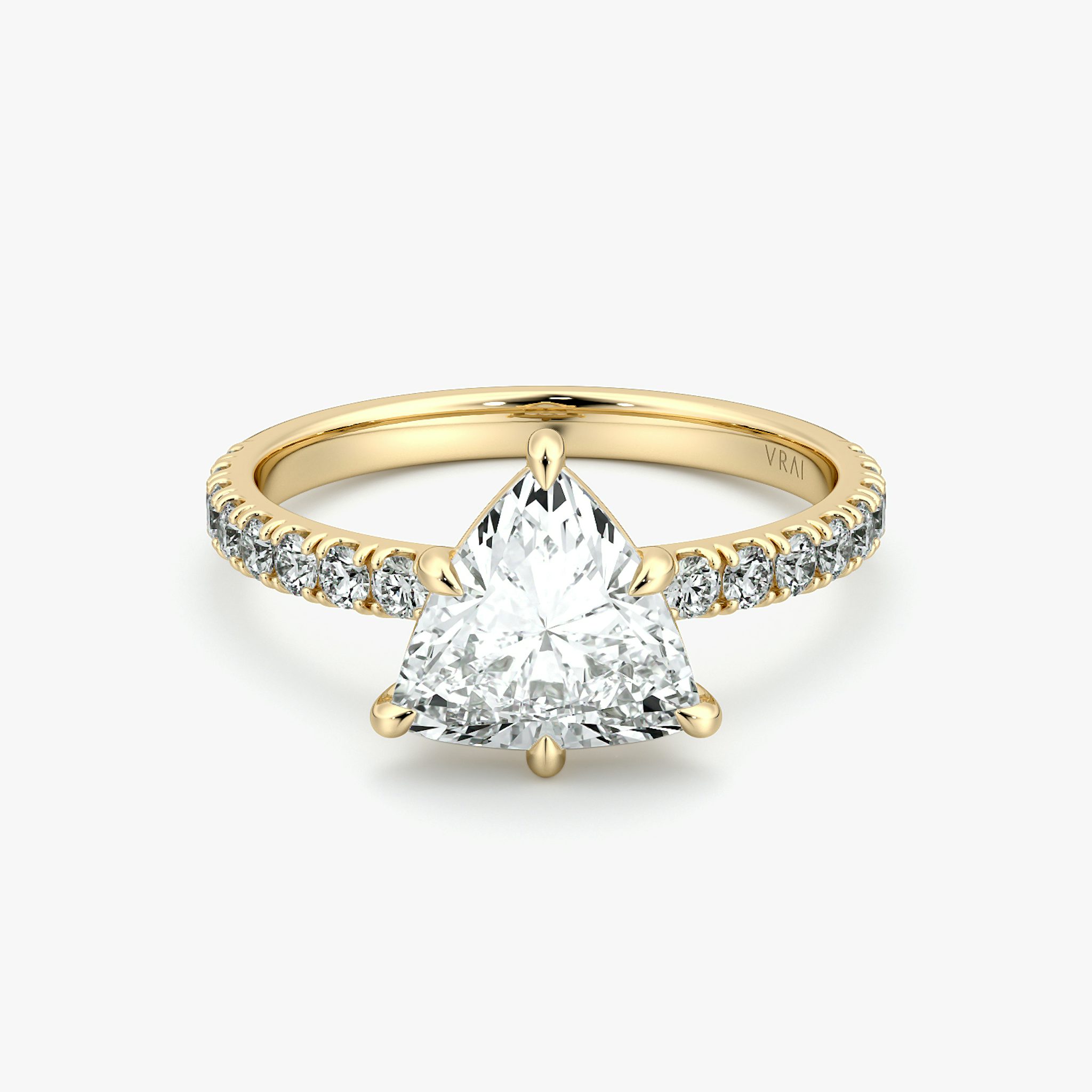 The Signature 6 Prong | Trillion | 18k | Yellow Gold | bandAccent: Pavé | bandWidth: large | hiddenHalo: no | diamondOrientation: vertical | caratWeight: other