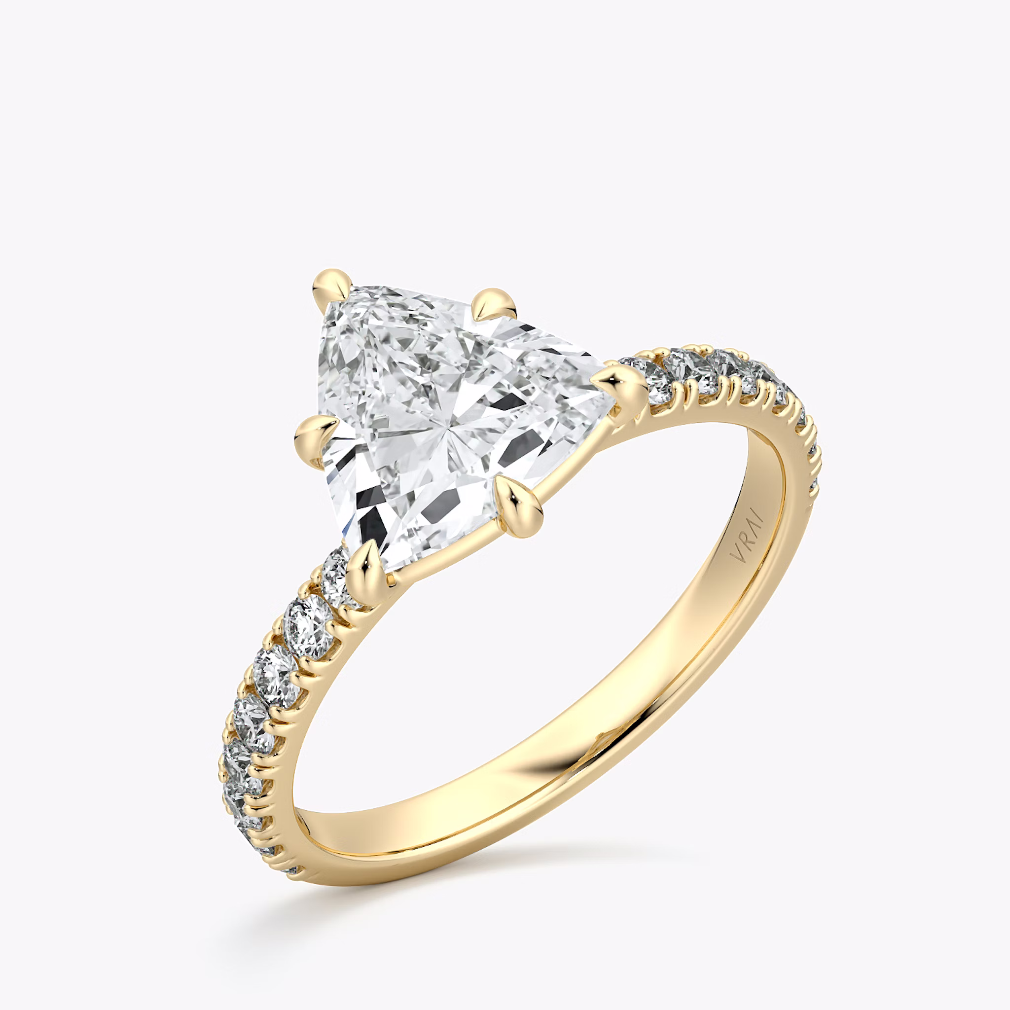 The Signature 6 Prong | Trillion | 18k | Yellow Gold | bandAccent: Pavé | bandWidth: large | hiddenHalo: no | diamondOrientation: vertical | caratWeight: other
