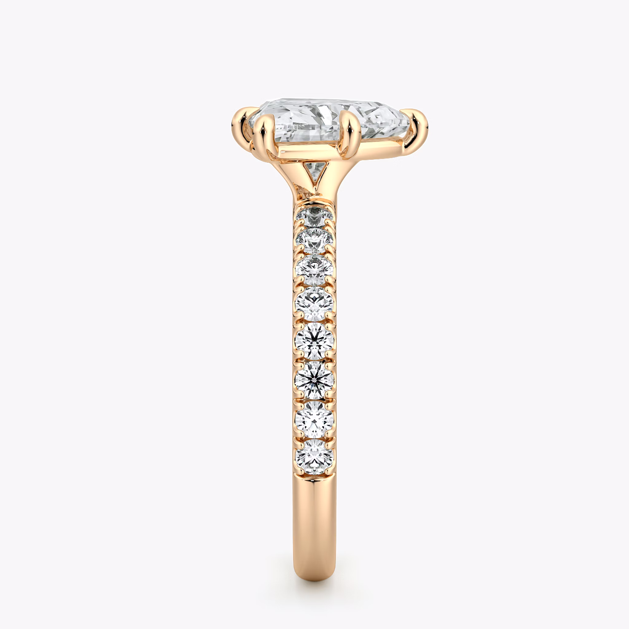 The Signature 6 Prong | Trillion | 14k | Rose Gold | bandAccent: Pavé | bandWidth: large | hiddenHalo: no | diamondOrientation: vertical | caratWeight: other
