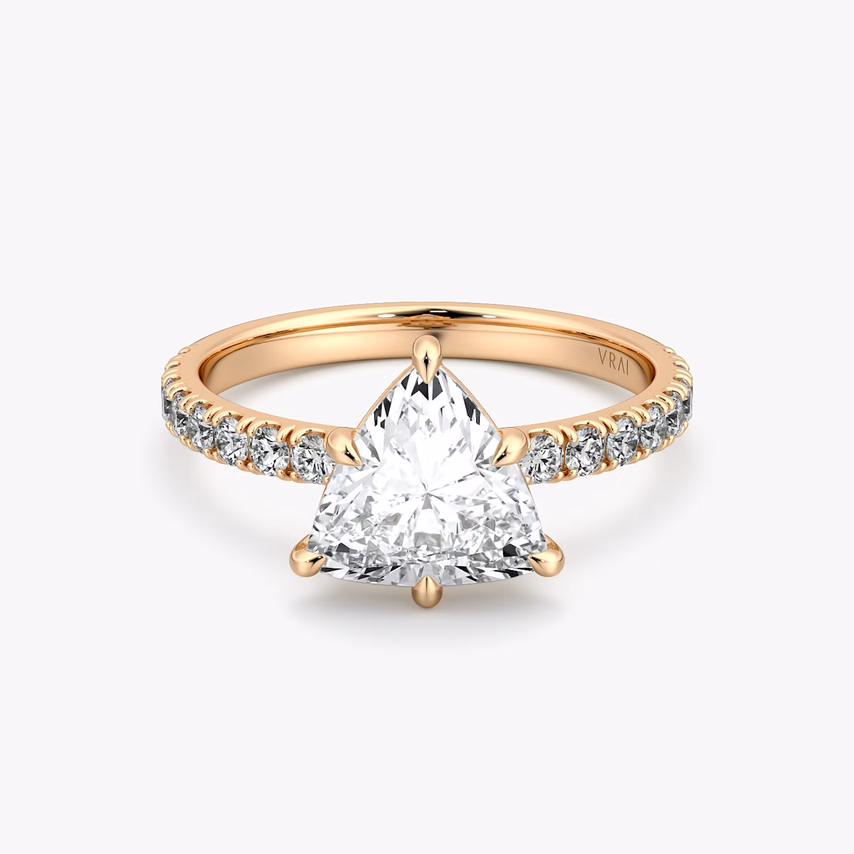 The Signature 6 Prong | Trillion | 14k | Rose Gold | bandAccent: Pavé | bandWidth: large | hiddenHalo: no | diamondOrientation: vertical | caratWeight: other