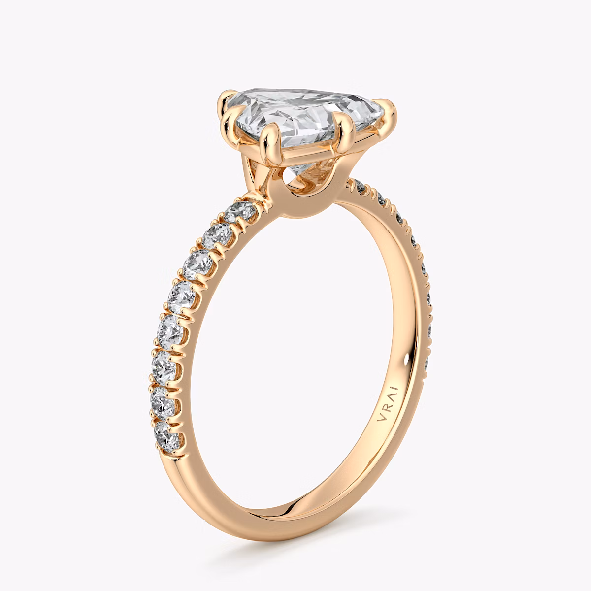 The Signature 6 Prong | Trillion | 14k | Rose Gold | bandAccent: Pavé | bandWidth: large | hiddenHalo: no | diamondOrientation: vertical | caratWeight: other