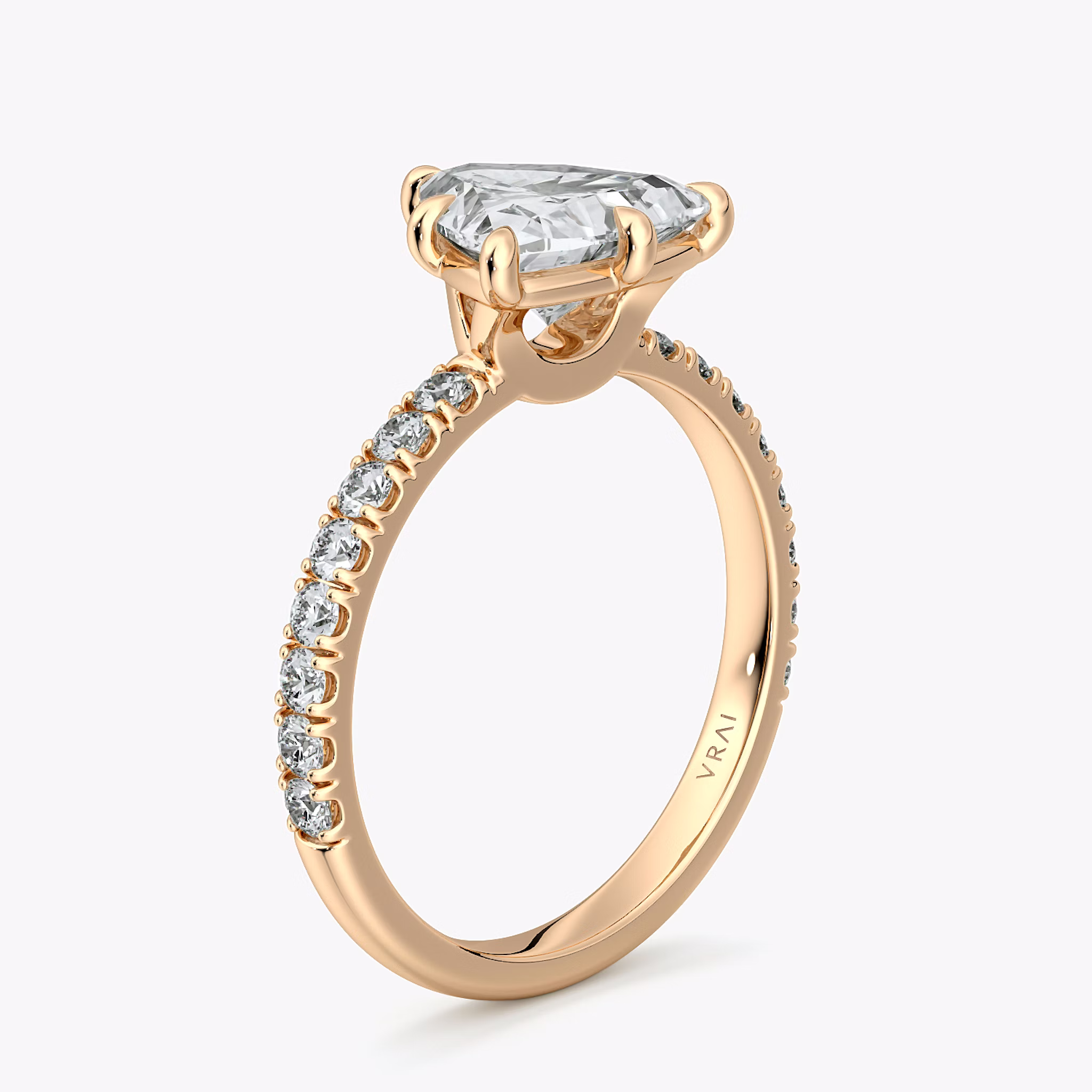 The Signature 6 Prong | Trillion | 14k | Rose Gold | bandAccent: Pavé | bandWidth: large | hiddenHalo: no | diamondOrientation: vertical | caratWeight: other