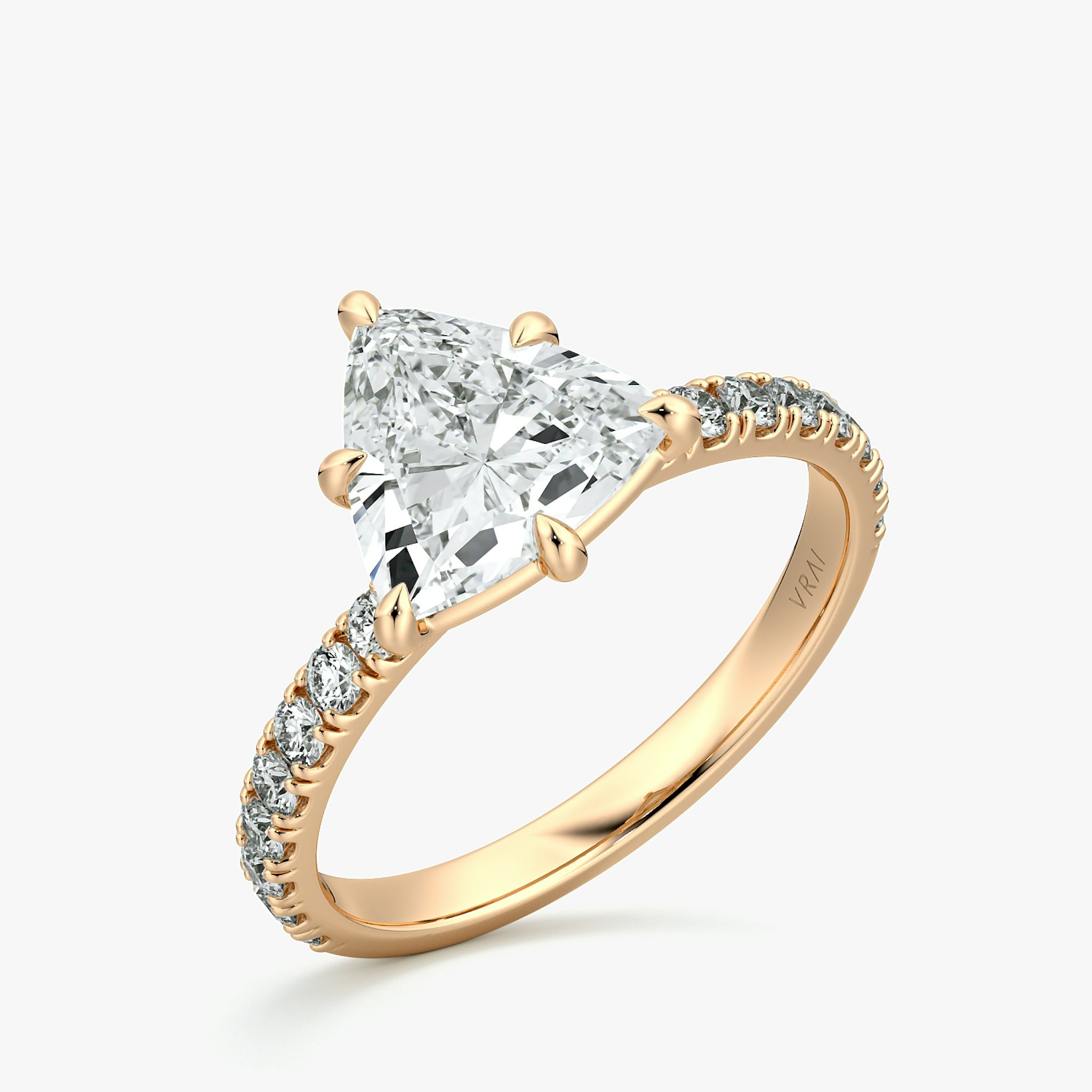 The Signature 6 Prong | Trillion | 14k | Rose Gold | bandAccent: Pavé | bandWidth: large | hiddenHalo: no | diamondOrientation: vertical | caratWeight: other