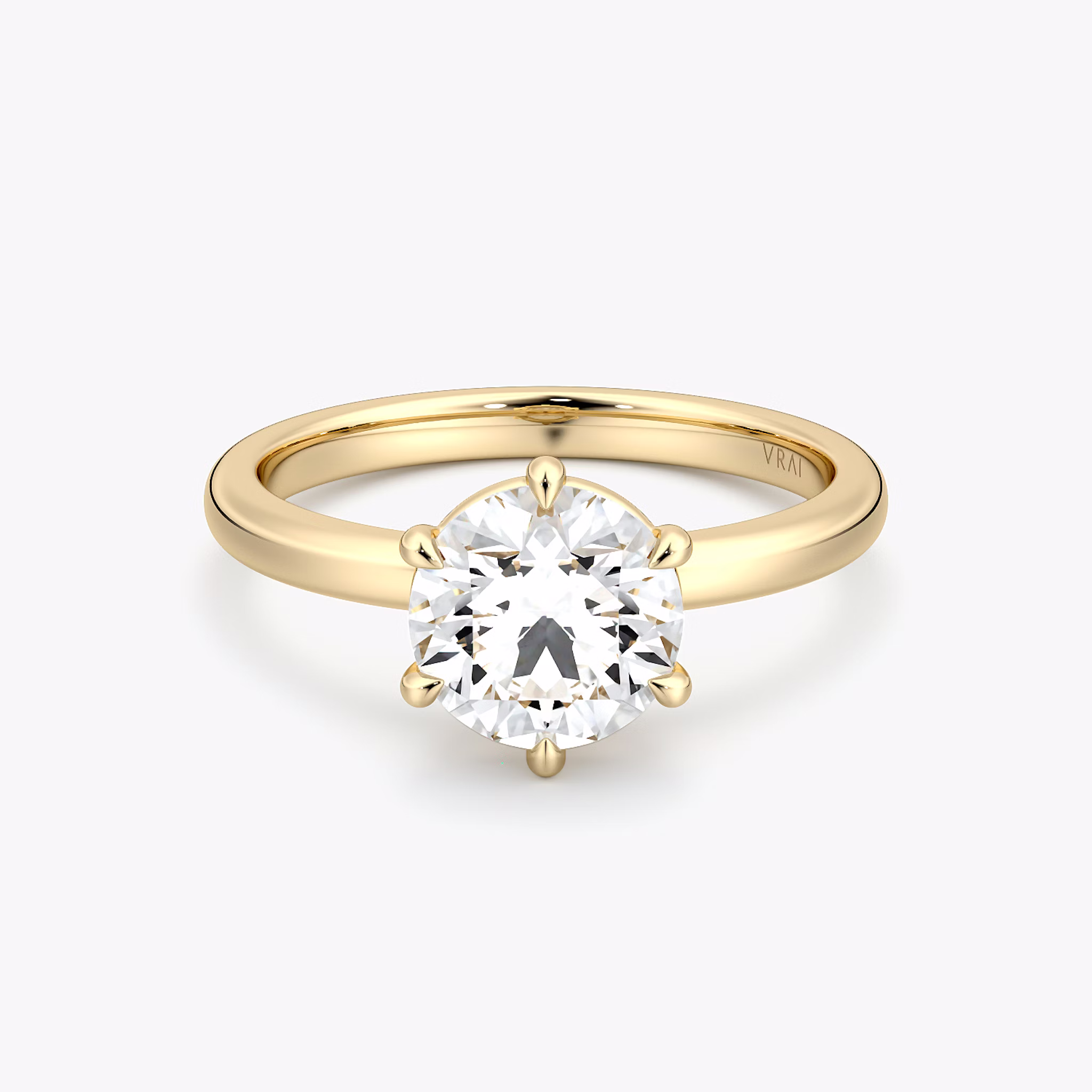 The Signature 6 Prong | Round Brilliant | 18k | Yellow Gold | bandAccent: Plain | bandWidth: large | caratWeight: other | hiddenHalo: no | diamondOrientation: vertical