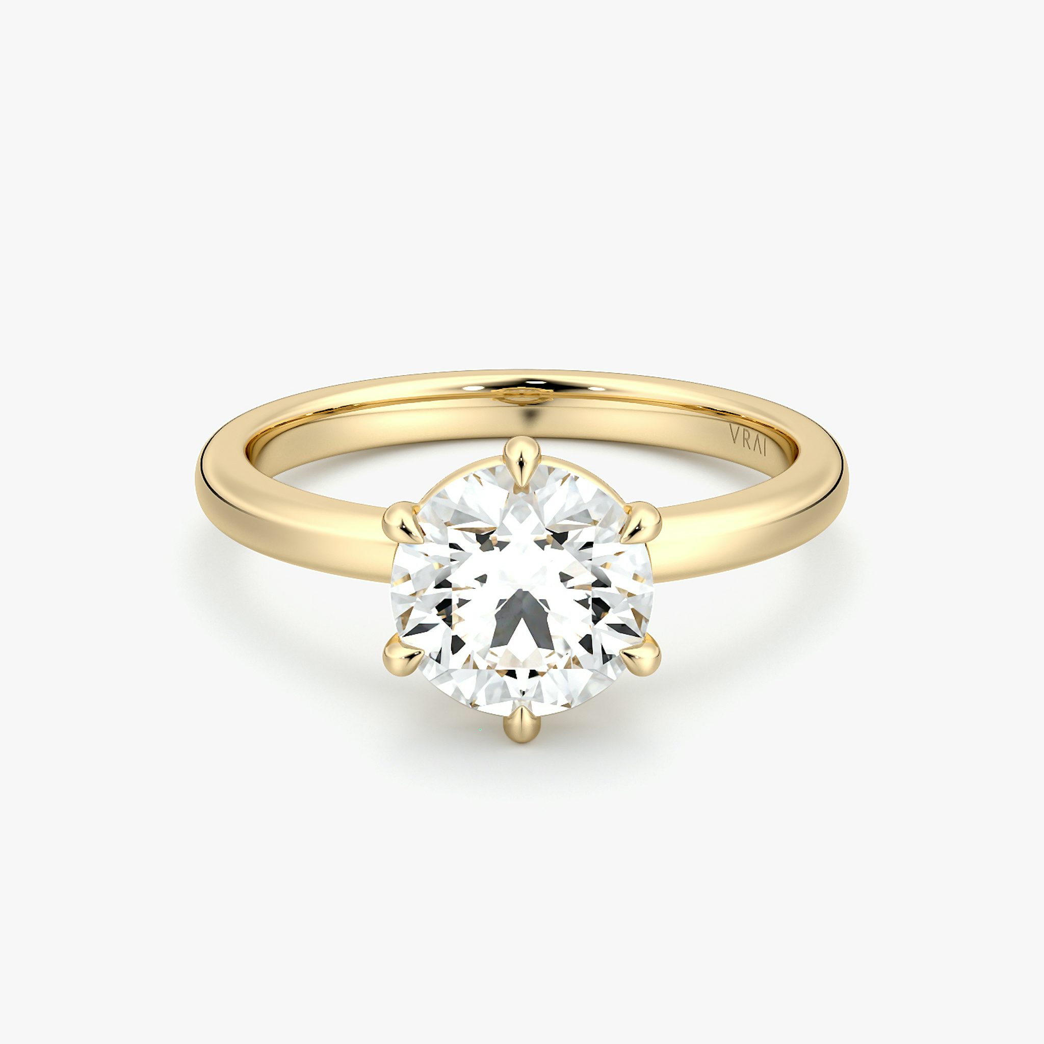 The Signature 6 Prong | Round Brilliant | 18k | Yellow Gold | bandAccent: Plain | bandWidth: large | caratWeight: other | hiddenHalo: no | diamondOrientation: vertical