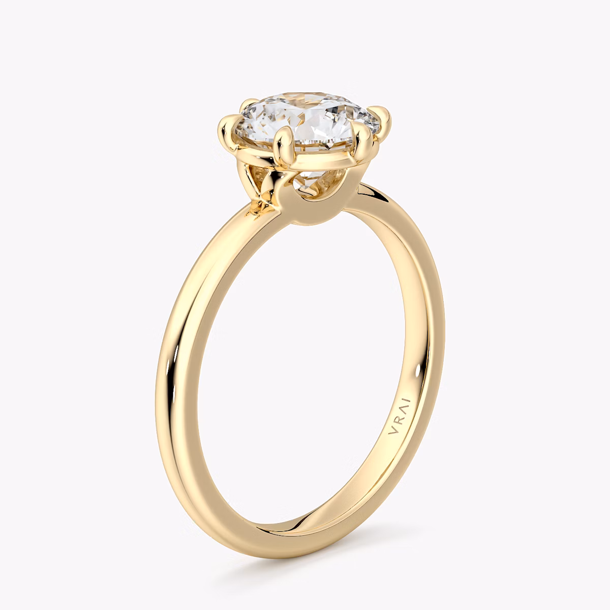 The Signature 6 Prong | Round Brilliant | 18k | Yellow Gold | bandAccent: Plain | bandWidth: large | caratWeight: 1.0ct | hiddenHalo: no | diamondOrientation: vertical