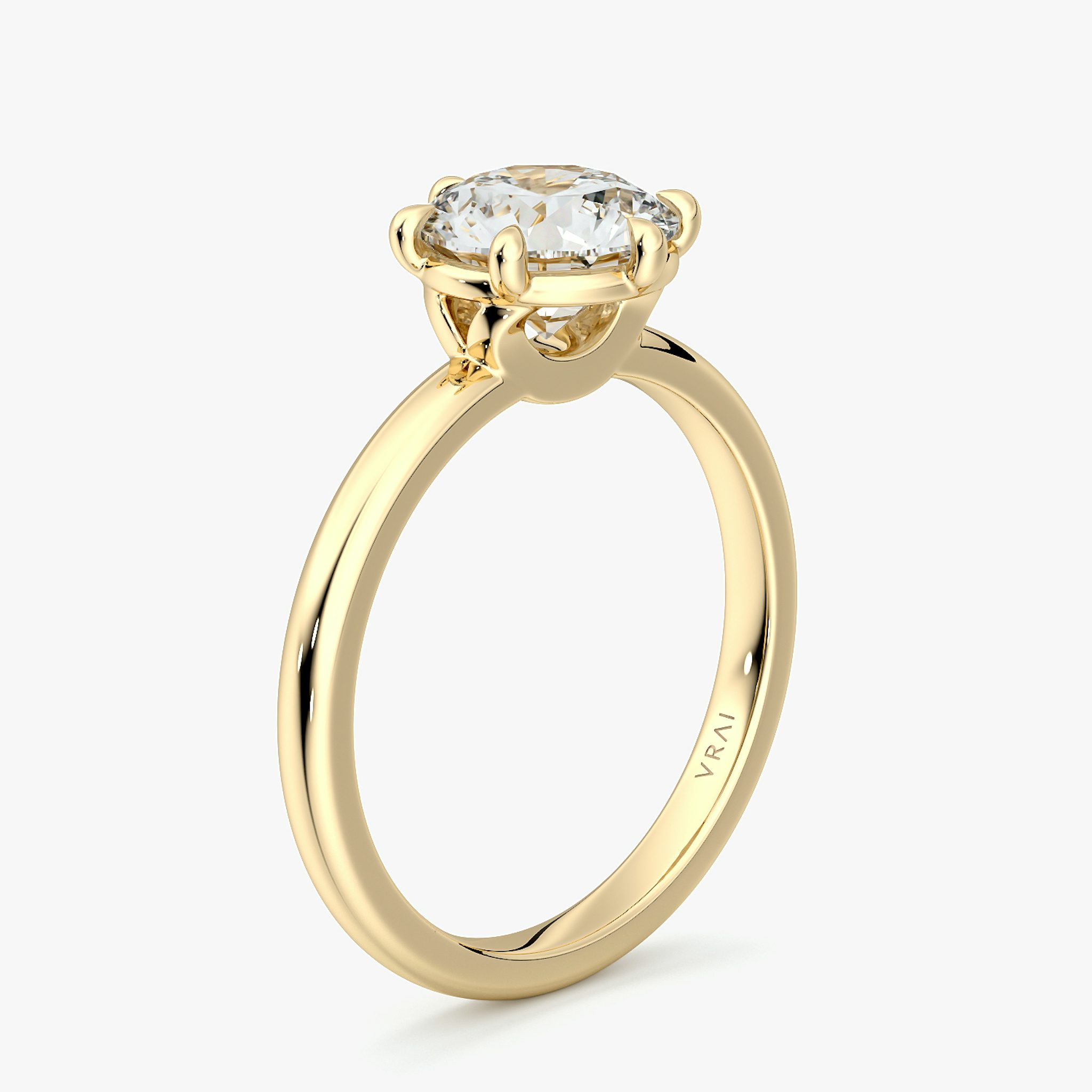 The Signature 6 Prong | Round Brilliant | 18k | Yellow Gold | bandAccent: Plain | bandWidth: large | caratWeight: other | hiddenHalo: no | diamondOrientation: vertical