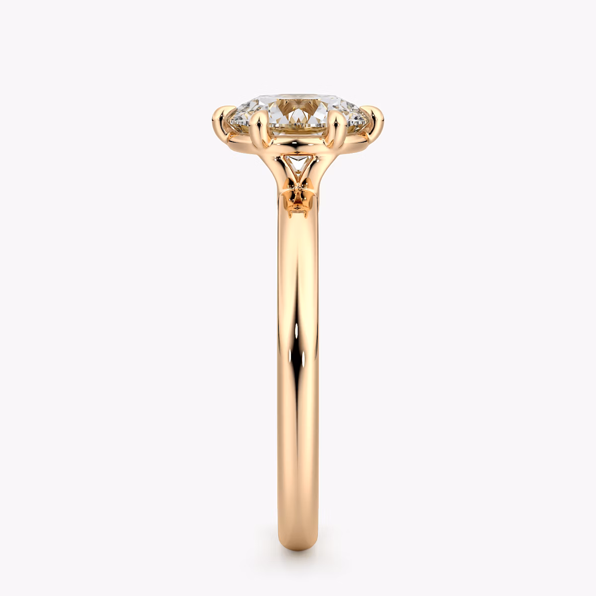 The Signature 6 Prong | Round Brilliant | 14k | Rose Gold | bandAccent: Plain | bandWidth: large | caratWeight: 2.0ct | hiddenHalo: no | diamondOrientation: vertical