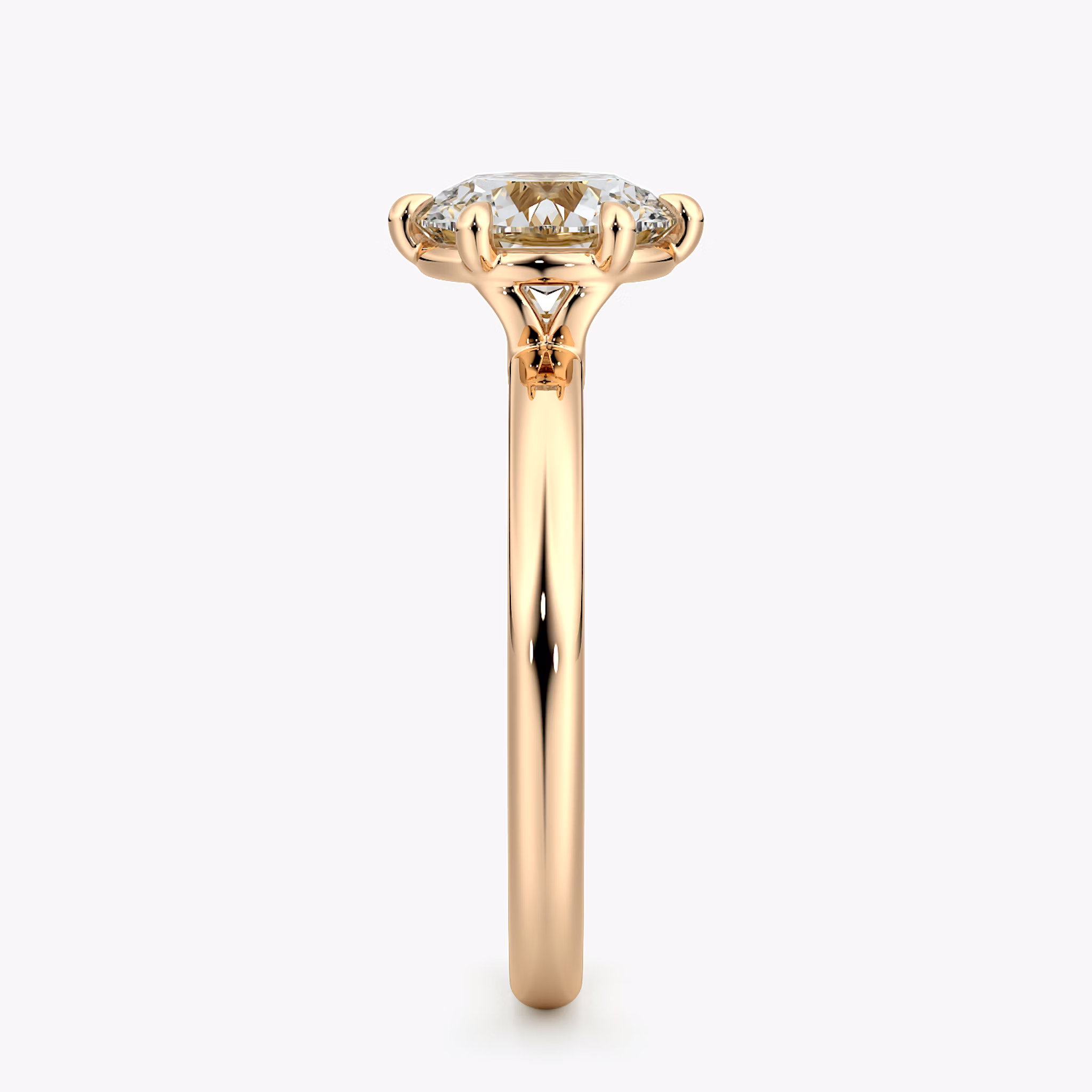 The Signature 6 Prong | Round Brilliant | 14k | Rose Gold | bandAccent: Plain | bandWidth: large | caratWeight: other | hiddenHalo: no | diamondOrientation: vertical