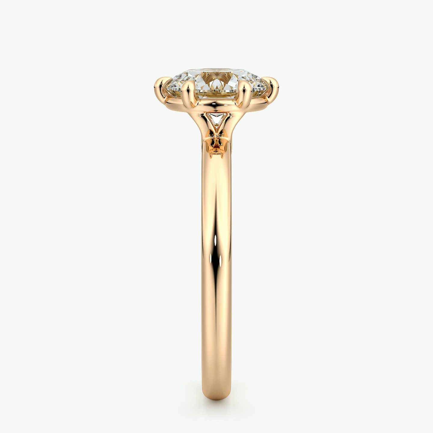 The Signature 6 Prong | Round Brilliant | 14k | Rose Gold | bandAccent: Plain | bandWidth: large | caratWeight: 1.5ct | hiddenHalo: no | diamondOrientation: vertical
