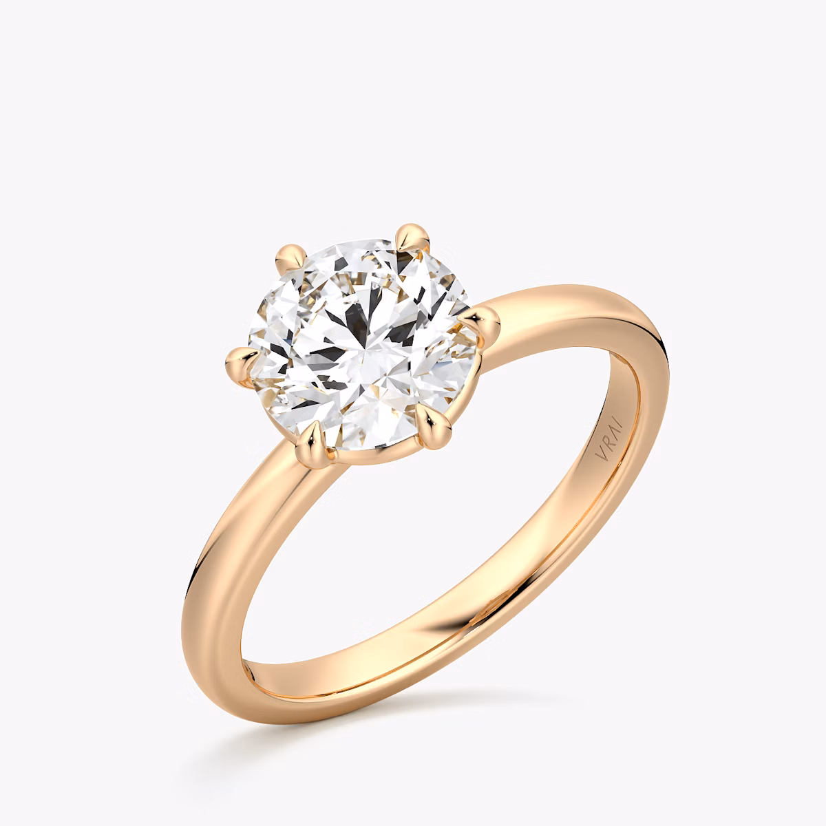 The Signature 6 Prong | Round Brilliant | 14k | Rose Gold | bandAccent: Plain | bandWidth: large | caratWeight: 2.0ct | hiddenHalo: no | diamondOrientation: vertical