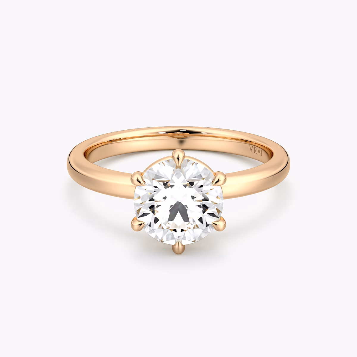The Signature 6 Prong | Round Brilliant | 14k | Rose Gold | bandAccent: Plain | bandWidth: large | caratWeight: 2.0ct | hiddenHalo: no | diamondOrientation: vertical