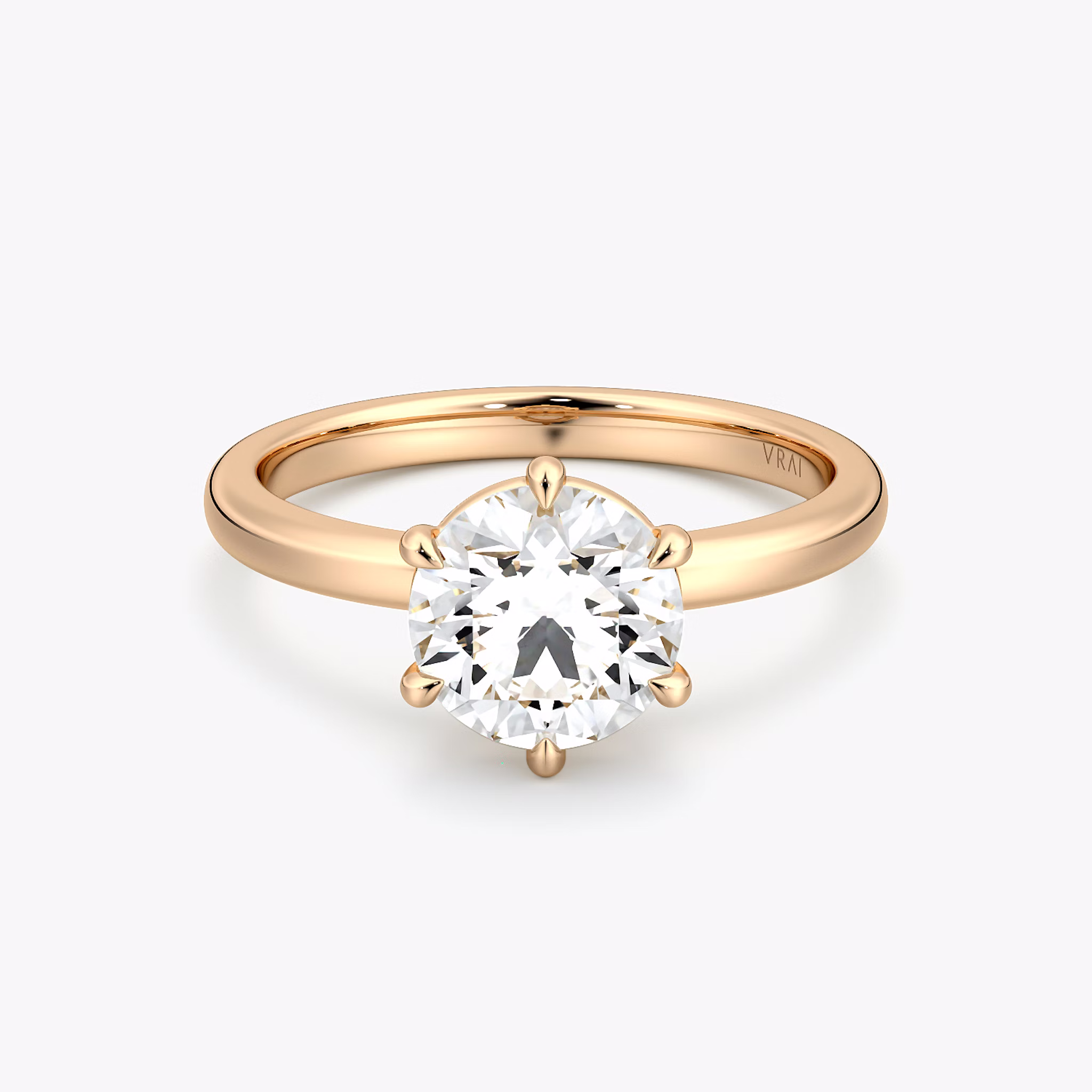 The Signature 6 Prong | Round Brilliant | 14k | Rose Gold | bandAccent: Plain | bandWidth: large | caratWeight: other | hiddenHalo: no | diamondOrientation: vertical