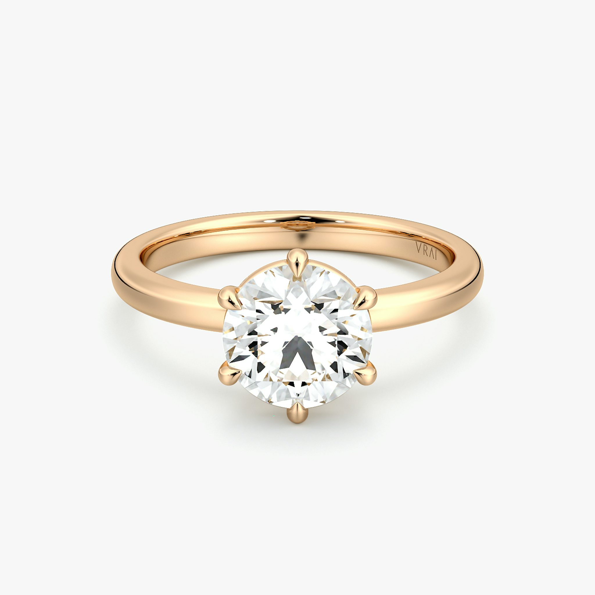 The Signature 6 Prong | Round Brilliant | 14k | Rose Gold | bandAccent: Plain | bandWidth: large | caratWeight: other | hiddenHalo: no | diamondOrientation: vertical
