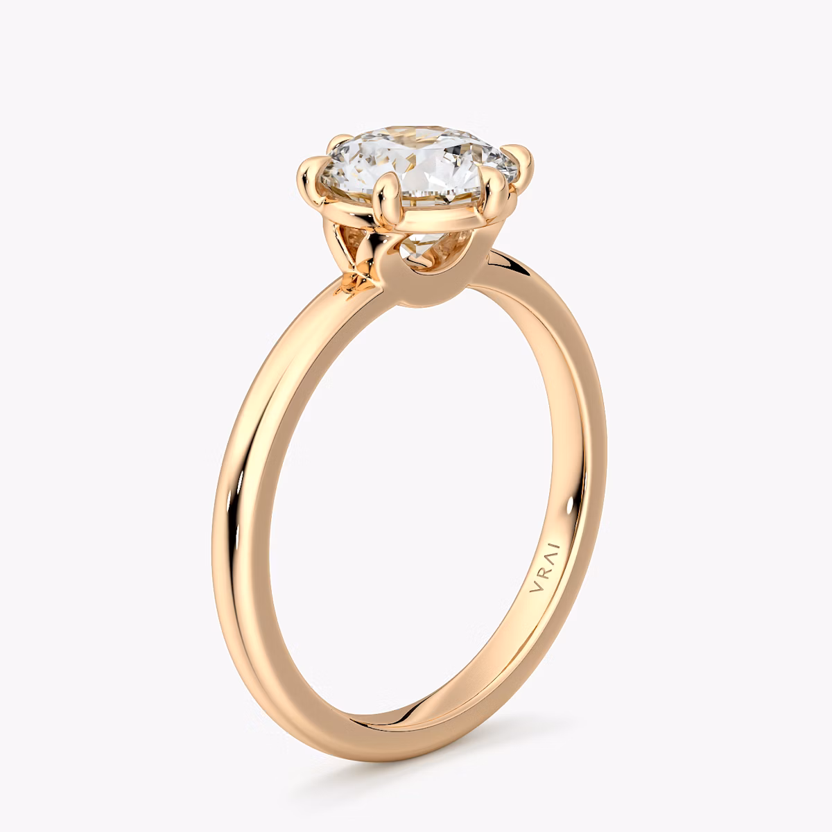 The Signature 6 Prong | Round Brilliant | 14k | Rose Gold | bandAccent: Plain | bandWidth: large | caratWeight: 2.0ct | hiddenHalo: no | diamondOrientation: vertical