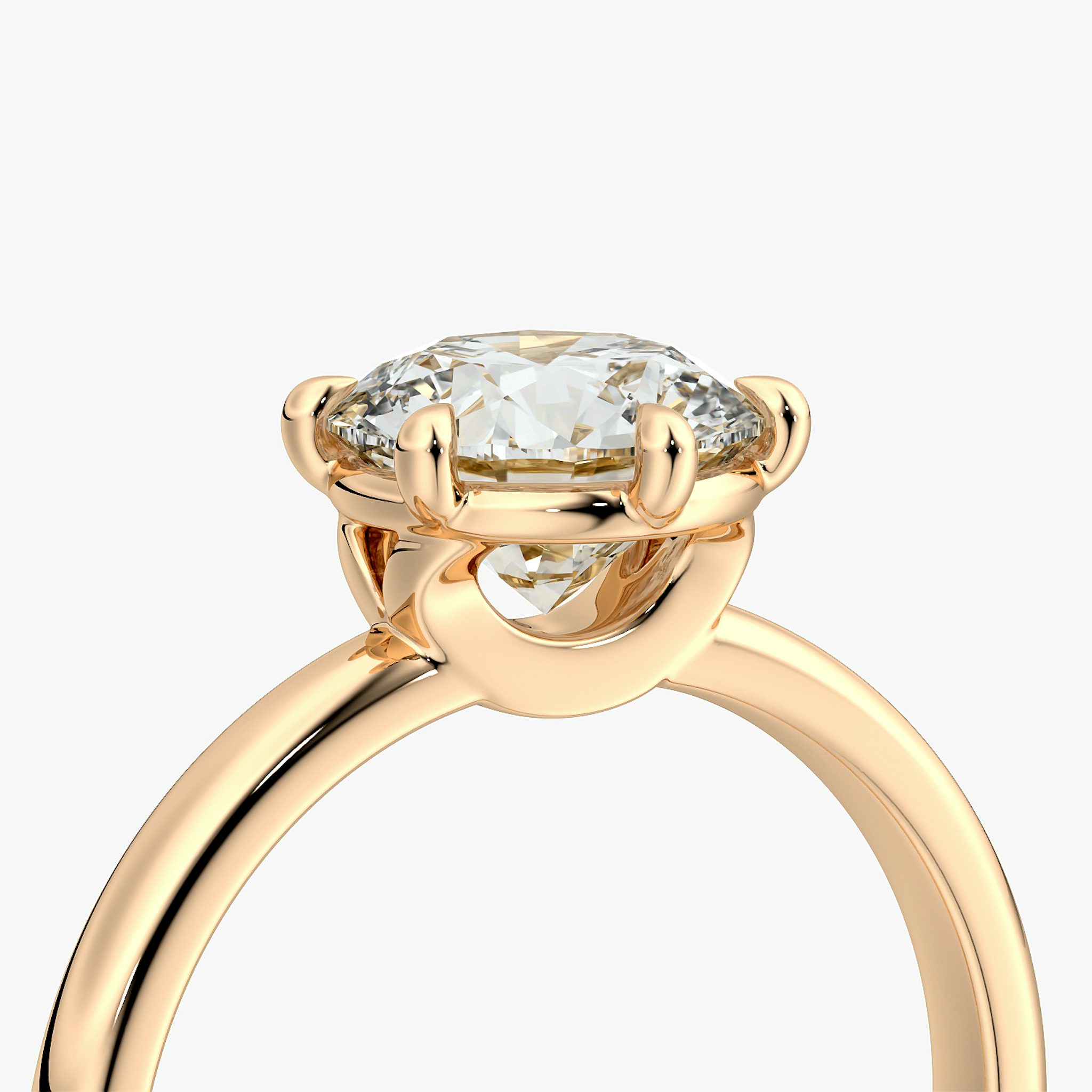The Signature 6 Prong | Round Brilliant | 14k | Rose Gold | bandAccent: Plain | bandWidth: large | caratWeight: other | hiddenHalo: no | diamondOrientation: vertical