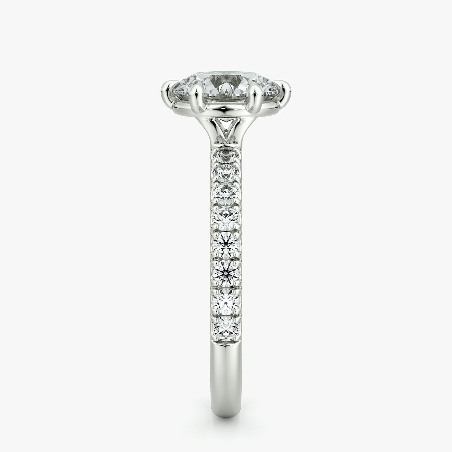 The Signature 6 Prong | Round Brilliant | Platinum | bandAccent: Pavé | bandWidth: large | caratWeight: 2.0ct | hiddenHalo: no | diamondOrientation: vertical