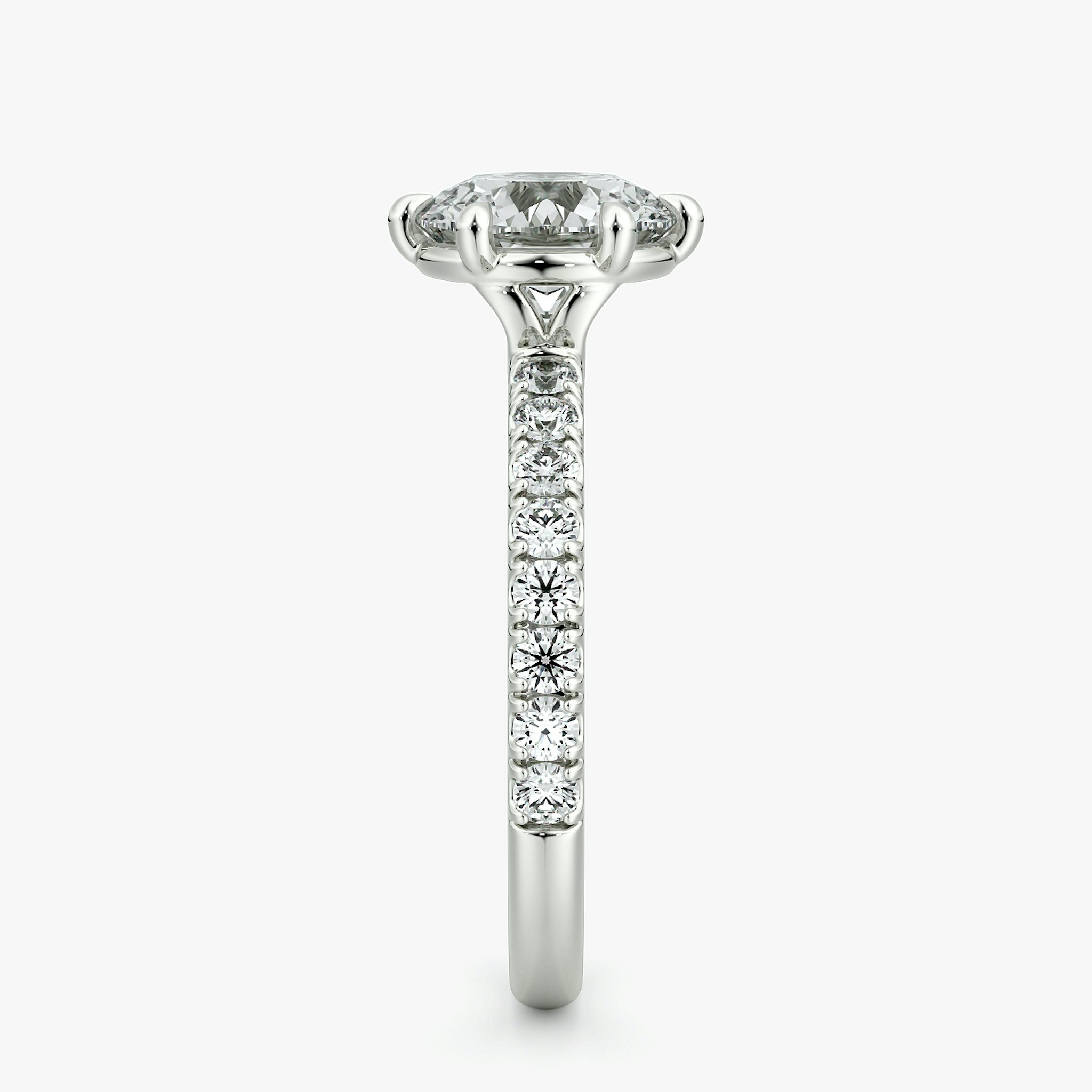 The Signature 6 Prong | Round Brilliant | 18k | White Gold | bandAccent: Pavé | bandWidth: large | caratWeight: other | hiddenHalo: no | diamondOrientation: vertical