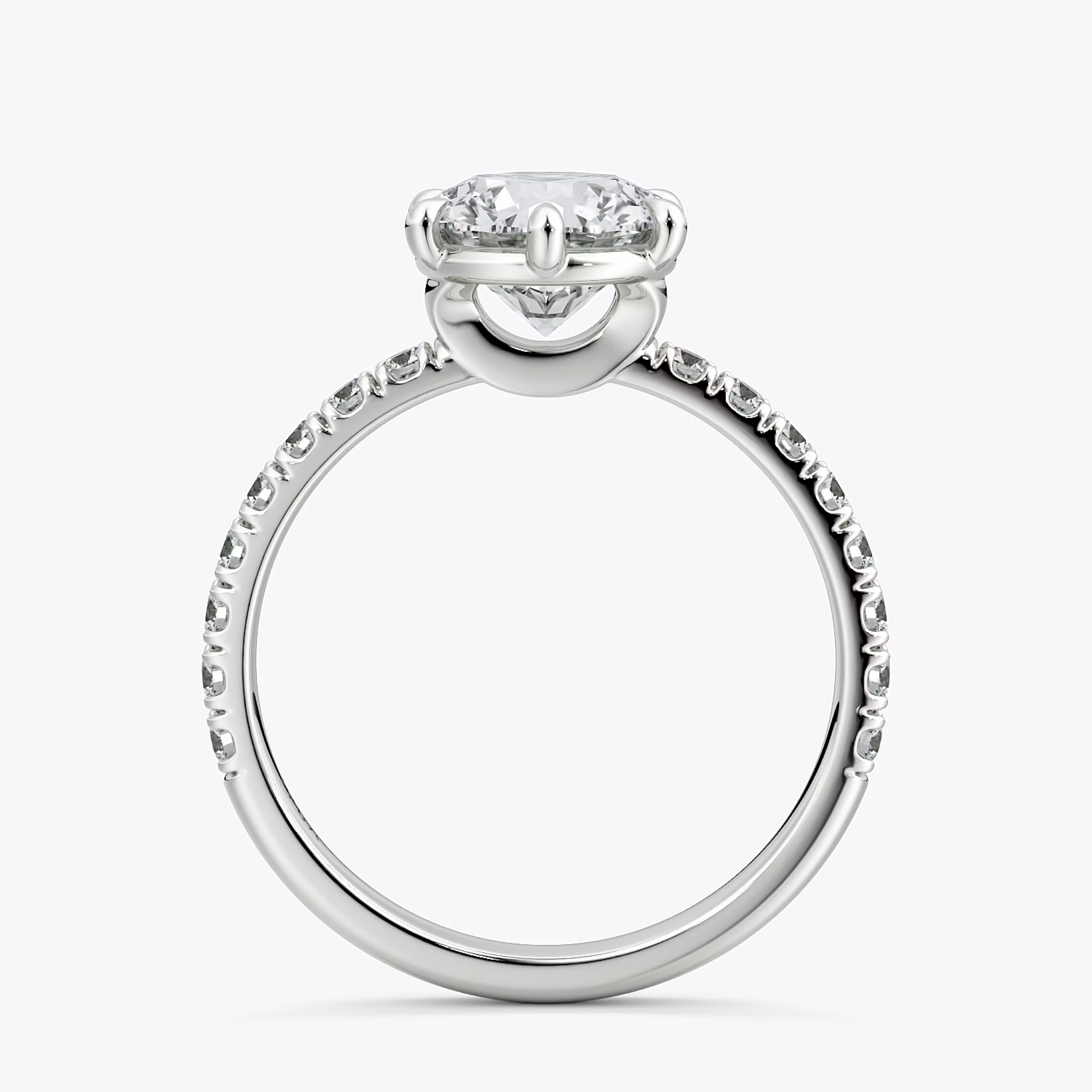 The Signature 6 Prong | Round Brilliant | 18k | White Gold | bandAccent: Pavé | bandWidth: large | caratWeight: other | hiddenHalo: no | diamondOrientation: vertical