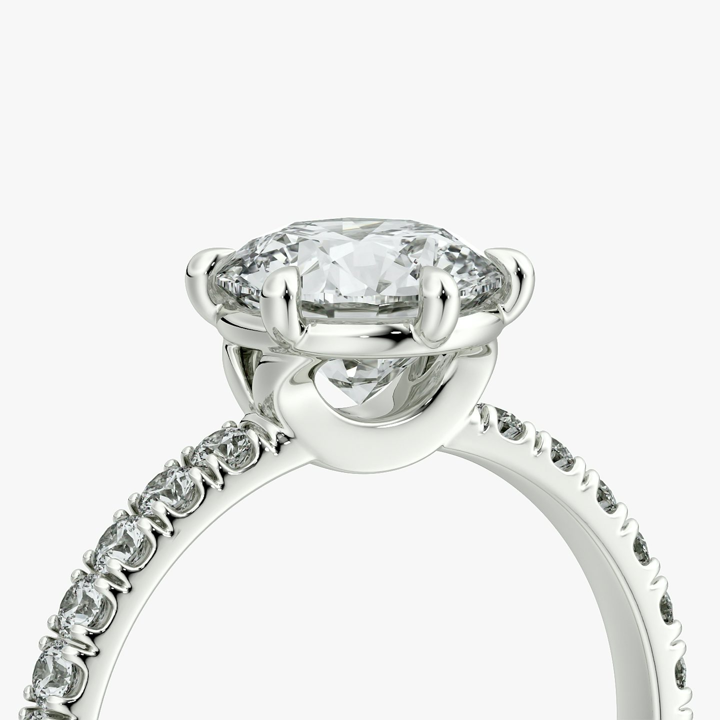 The Signature 6 Prong | Round Brilliant | Platinum | bandAccent: Pavé | bandWidth: large | caratWeight: 2.0ct | hiddenHalo: no | diamondOrientation: vertical
