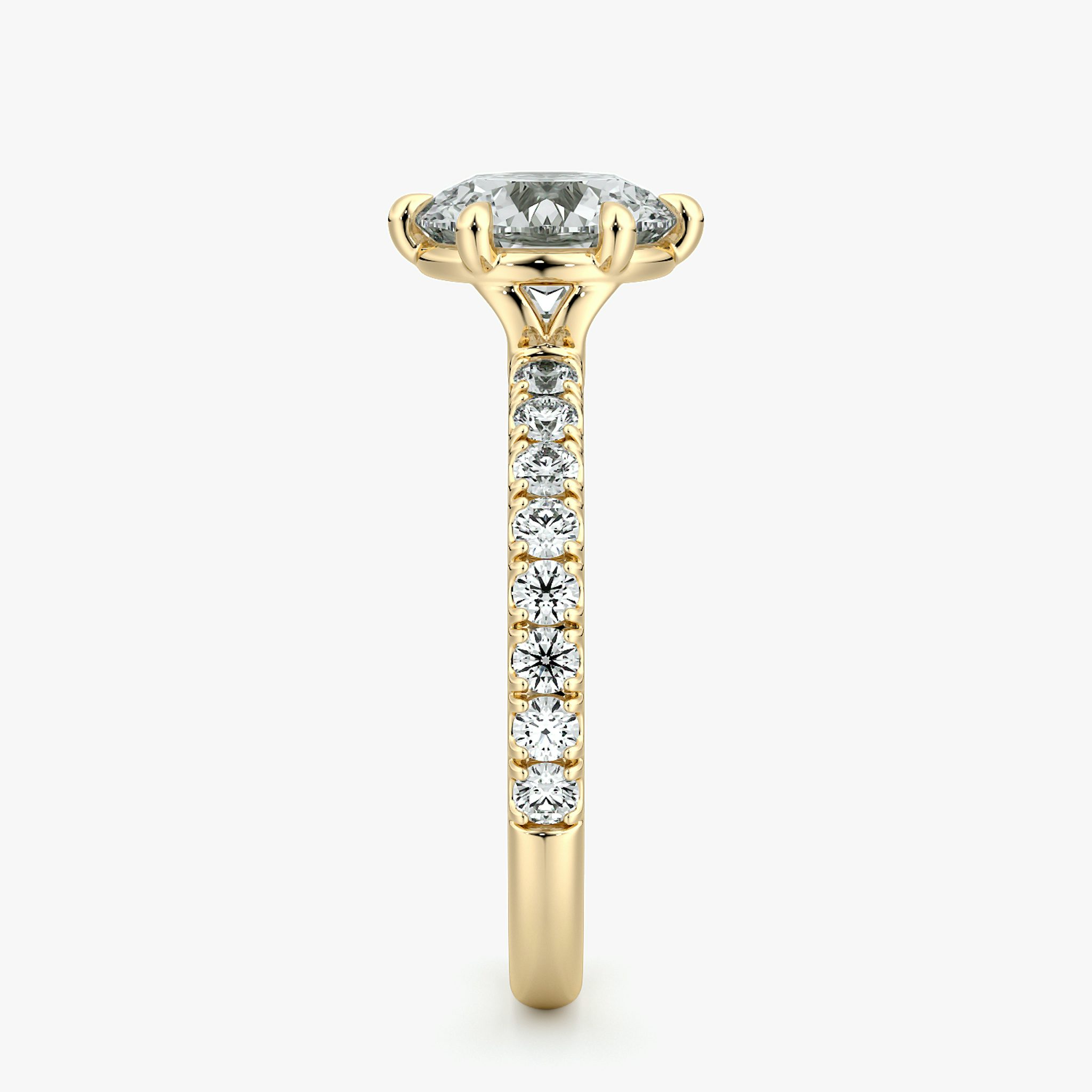 The Signature 6 Prong | Round Brilliant | 18k | Yellow Gold | bandAccent: Pavé | bandWidth: large | caratWeight: other | hiddenHalo: no | diamondOrientation: vertical