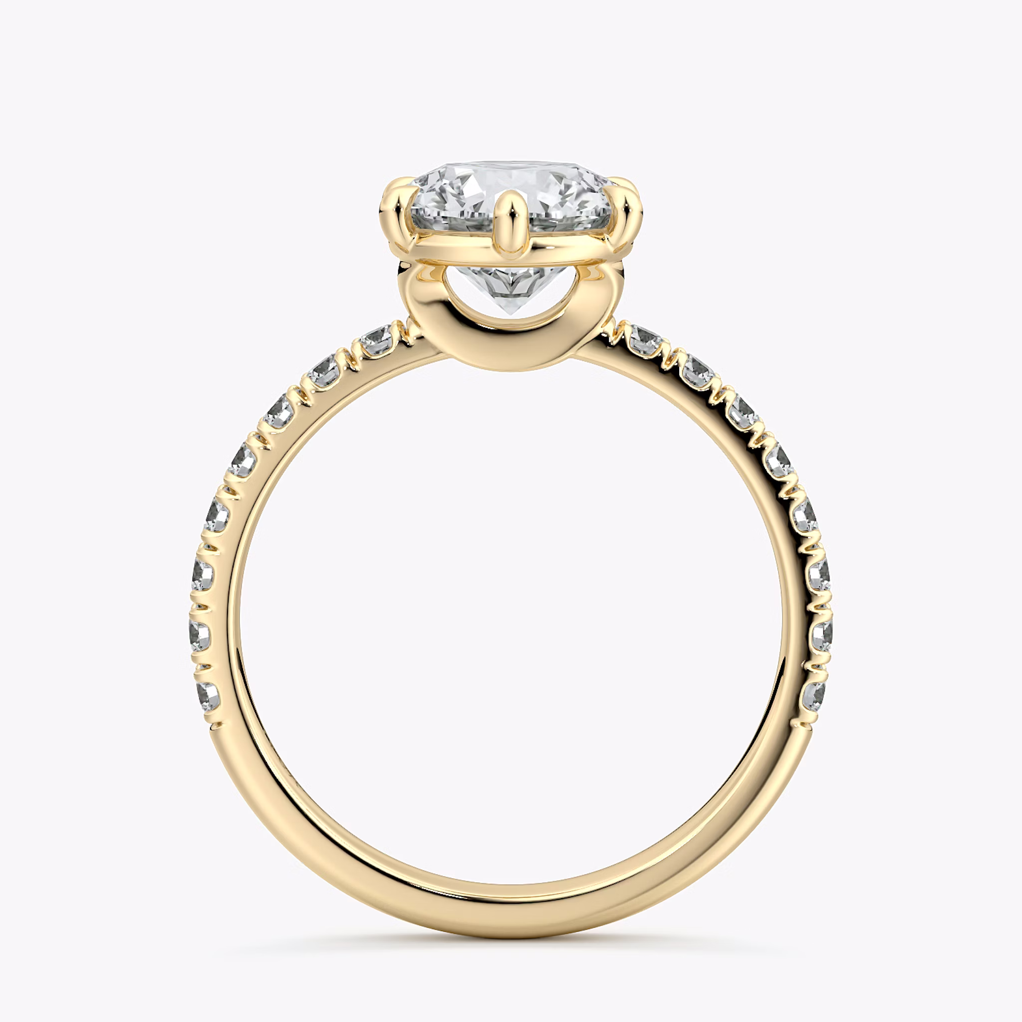 The Signature 6 Prong | Round Brilliant | 18k | Yellow Gold | bandAccent: Pavé | bandWidth: large | caratWeight: other | hiddenHalo: no | diamondOrientation: vertical