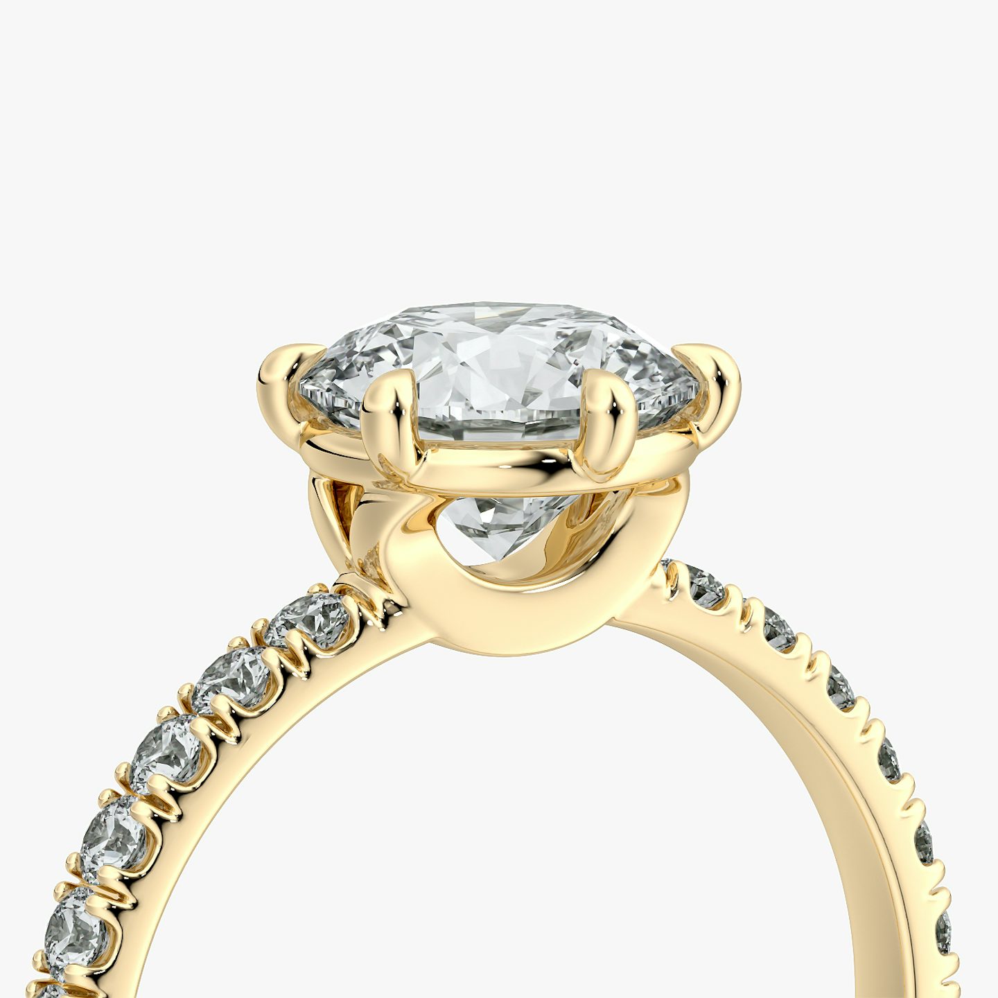 The Signature 6 Prong | Round Brilliant | 18k | Yellow Gold | bandAccent: Pavé | bandWidth: large | caratWeight: other | hiddenHalo: no | diamondOrientation: vertical