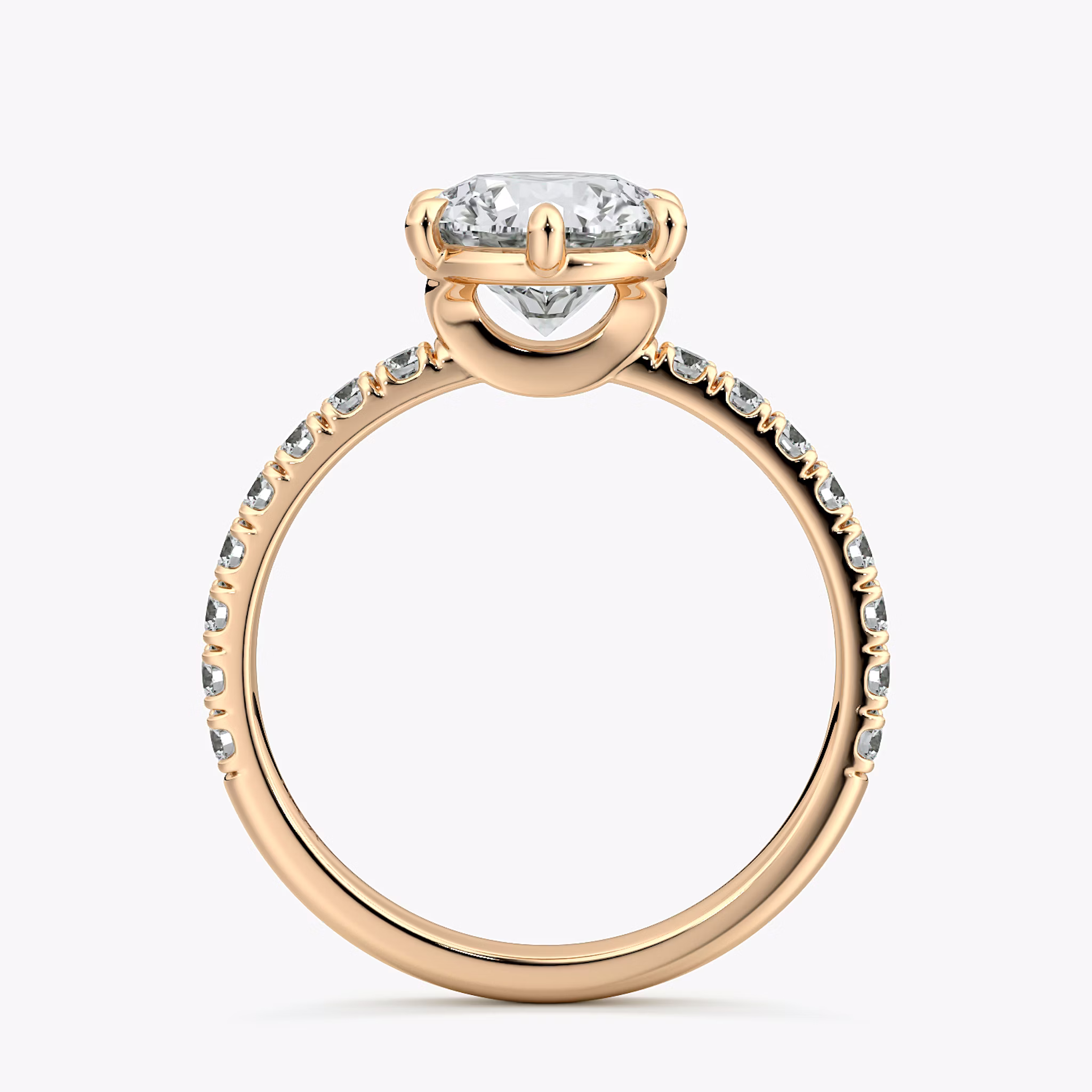 The Signature 6 Prong | Round Brilliant | 14k | Rose Gold | bandAccent: Pavé | bandWidth: large | caratWeight: other | hiddenHalo: no | diamondOrientation: vertical