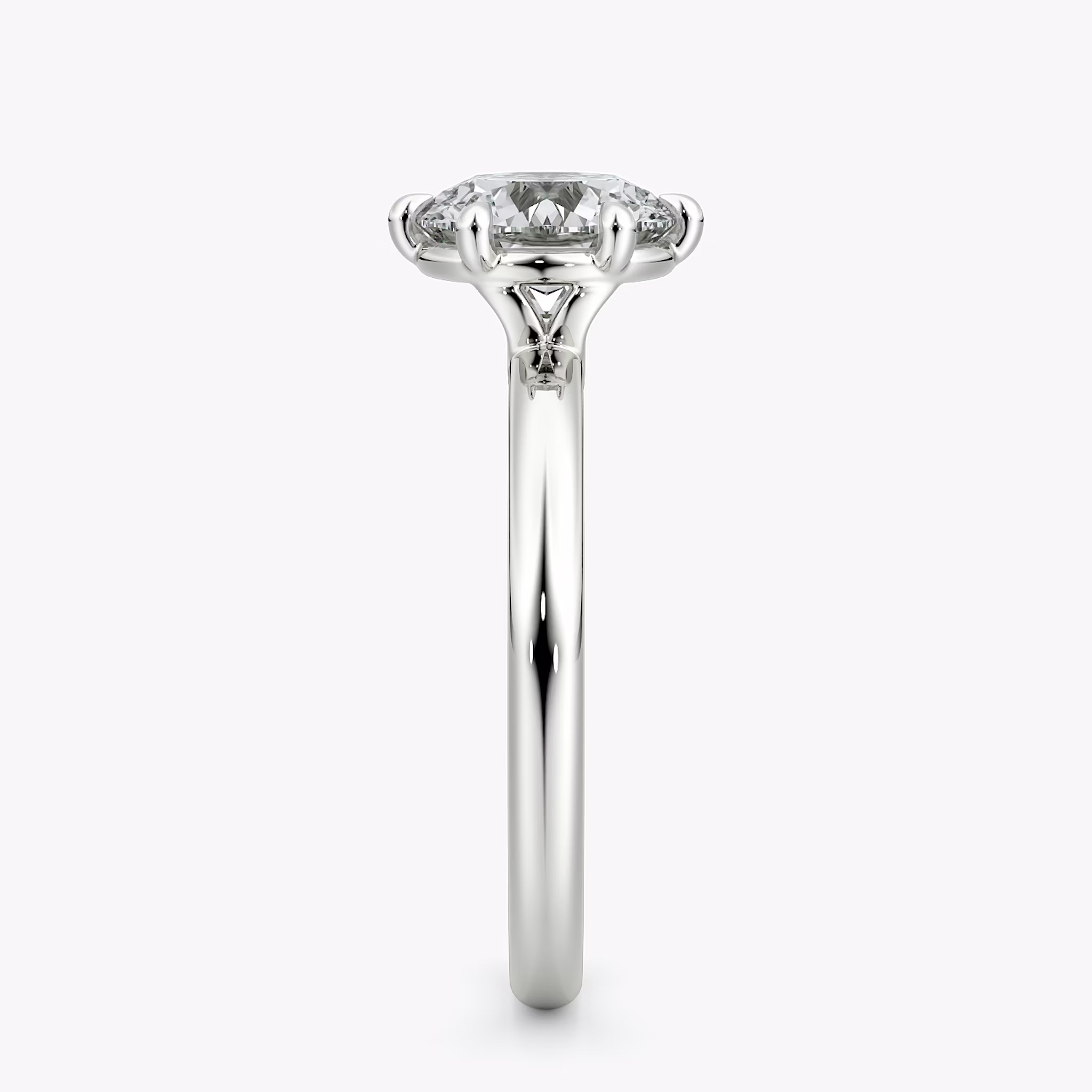 The Signature 6 Prong | Round Brilliant | 18k | White Gold | bandAccent: Plain | bandWidth: large | caratWeight: other | hiddenHalo: no | diamondOrientation: vertical