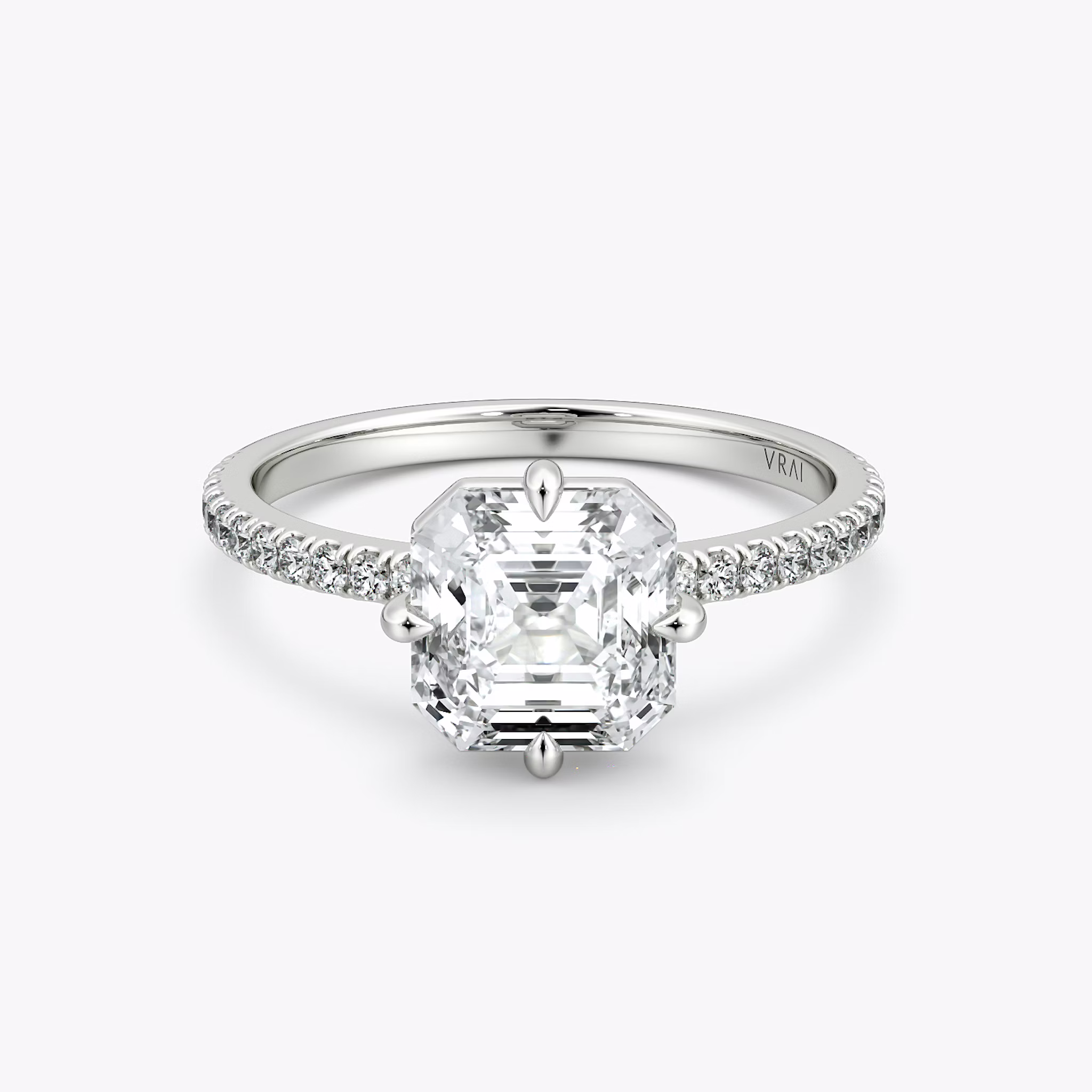 The Compass Solitaire | Asscher | 18k | White Gold | bandAccent: Pavé | diamondOrientation: vertical | caratWeight: other